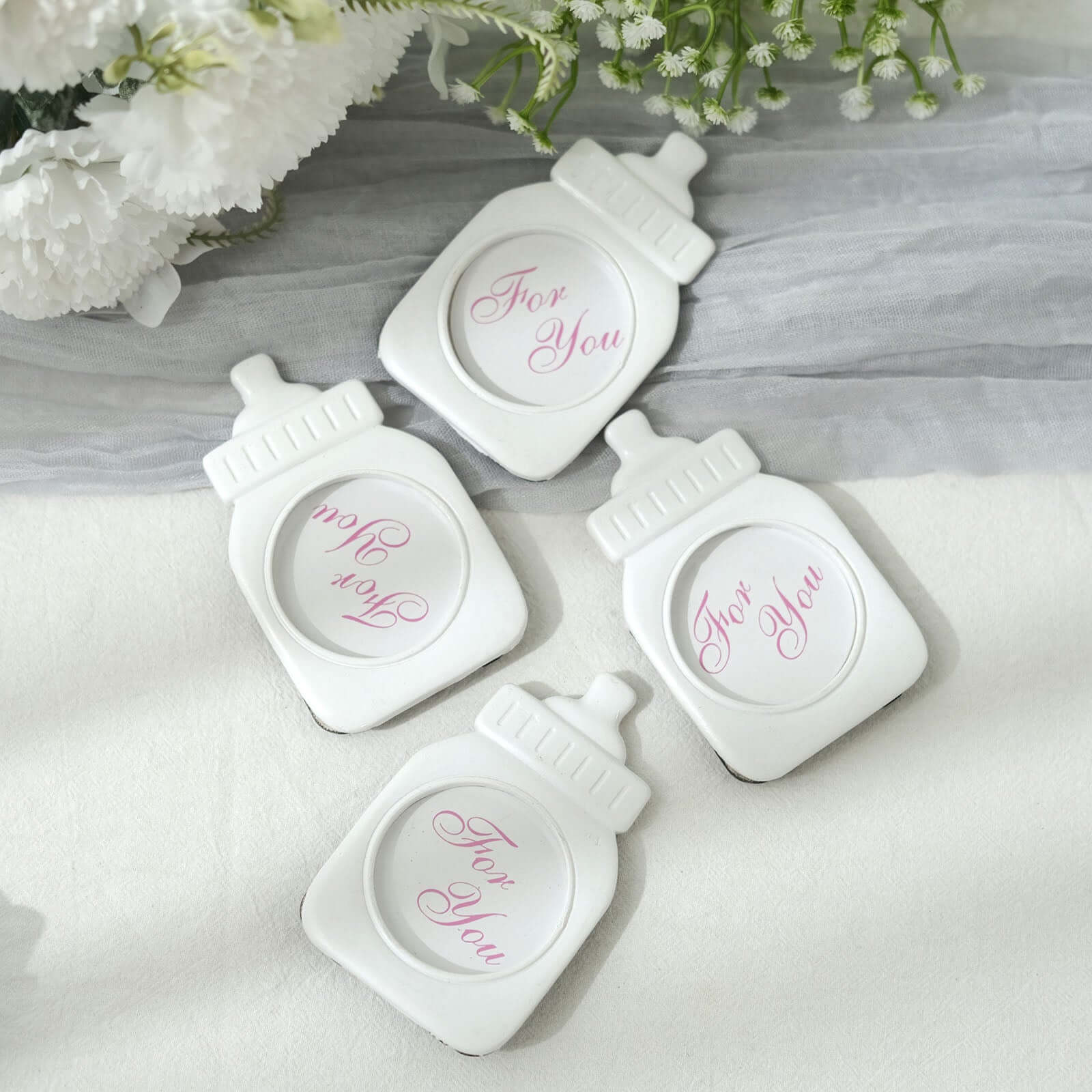 4-Pack White Resin Baby Bottle Photo Frames - Ideal Party Favors for Baby Showers & Gender Reveals