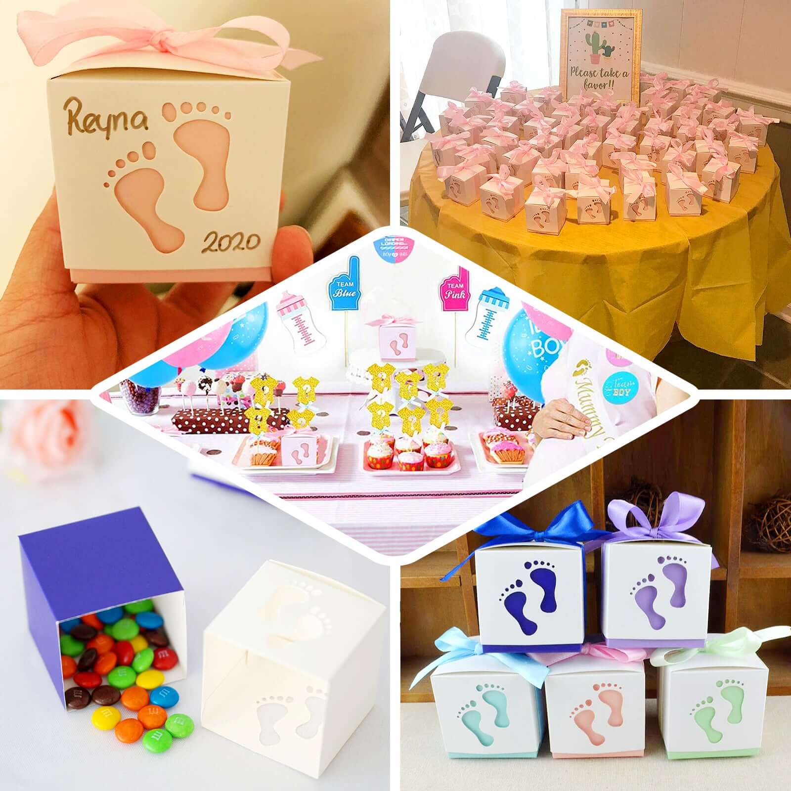 25-Piece Set of Light Blue Square Baby Shower Party Favor Candy Gift Boxes