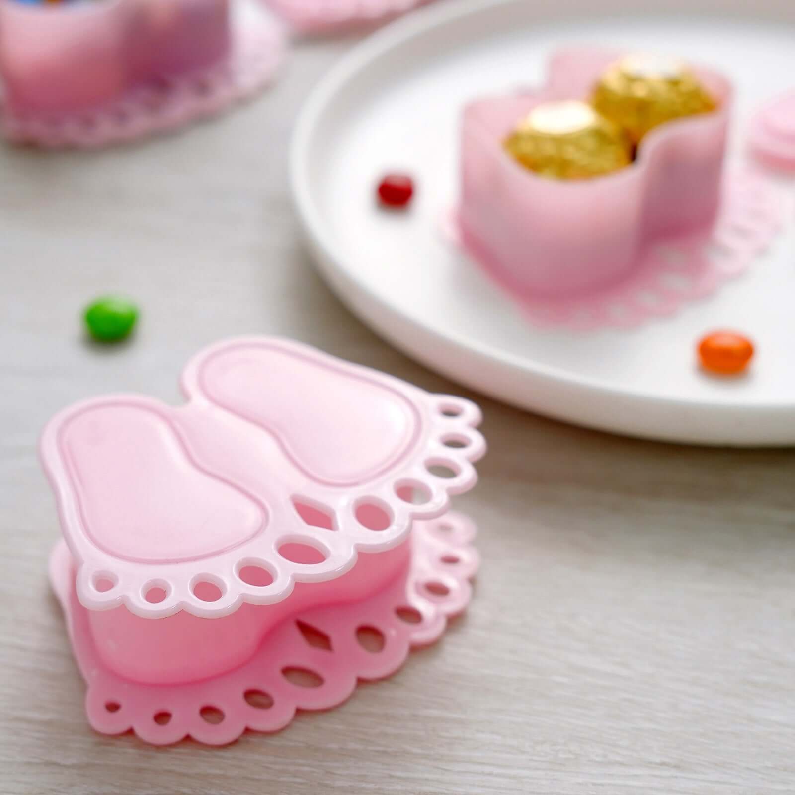 12-Pack Clear/Pink Fillable Baby Feet Style Mini Candy Containers - Ideal for Baby Shower Favors