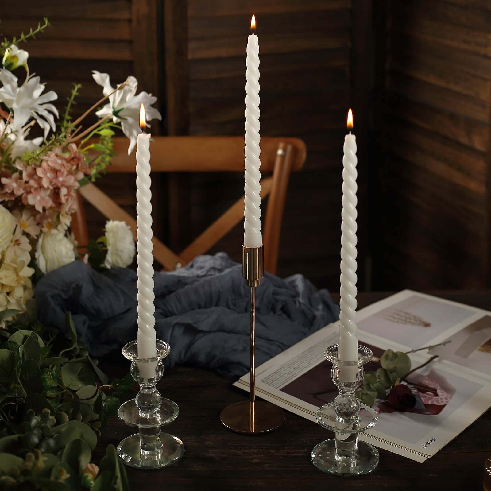 Premium 12-Pack Unscented White Spiral Taper Candles with Long Burn Wick, 11 Inches