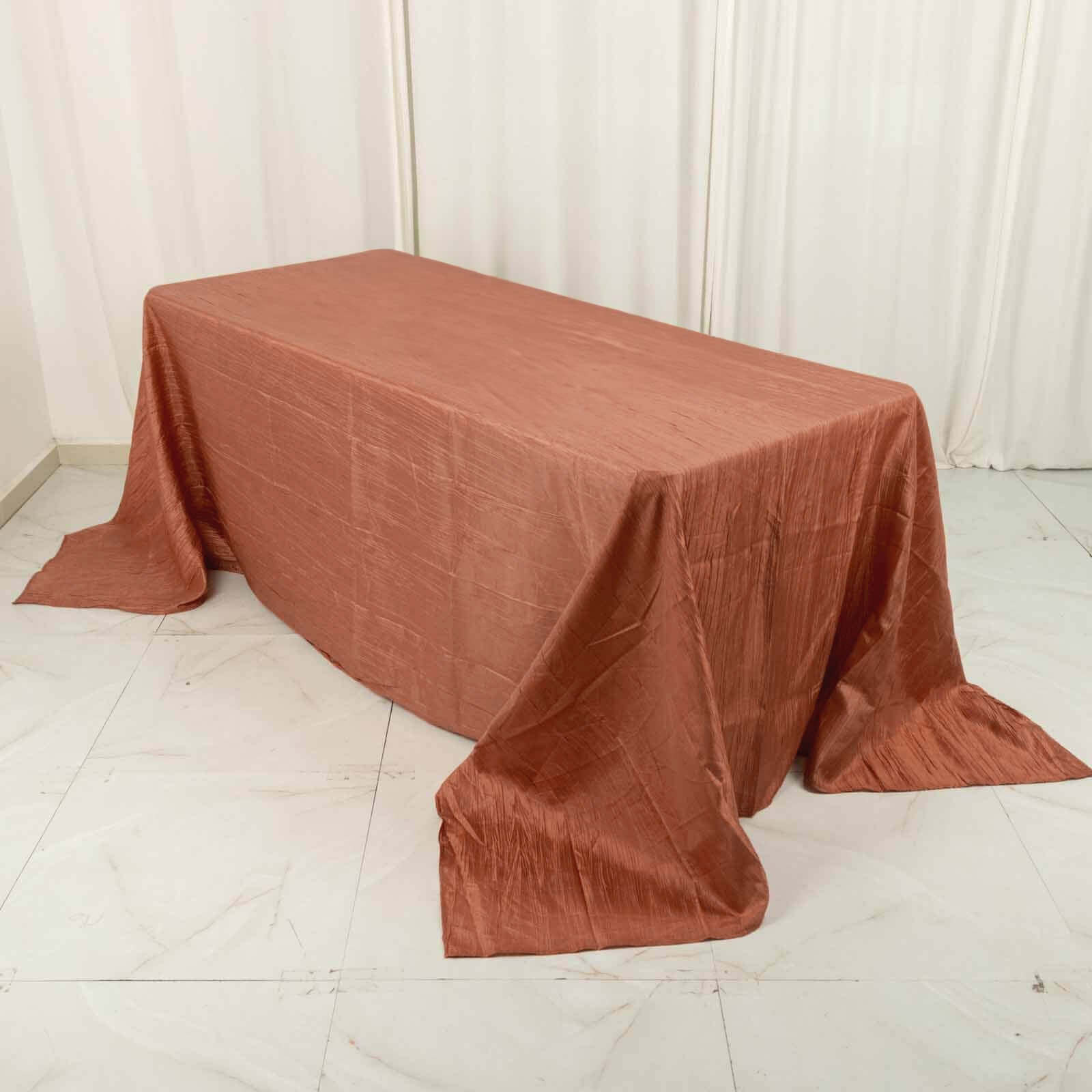 Seamless Accordion Crinkle Taffeta Tablecloth - Terracotta (Rust), 90x132