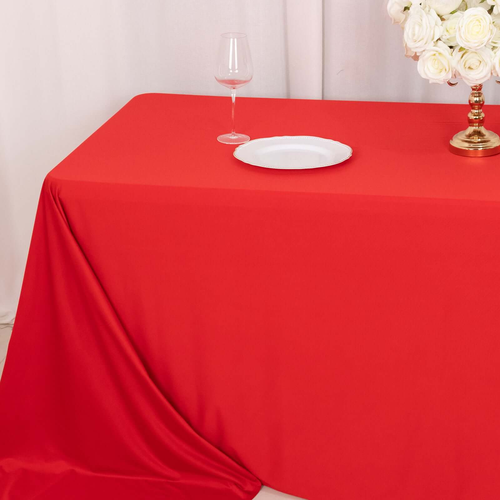 Red Premium Wrinkle-Free, Stain-Resistant Scuba Rectangular 90x156 Tablecloth