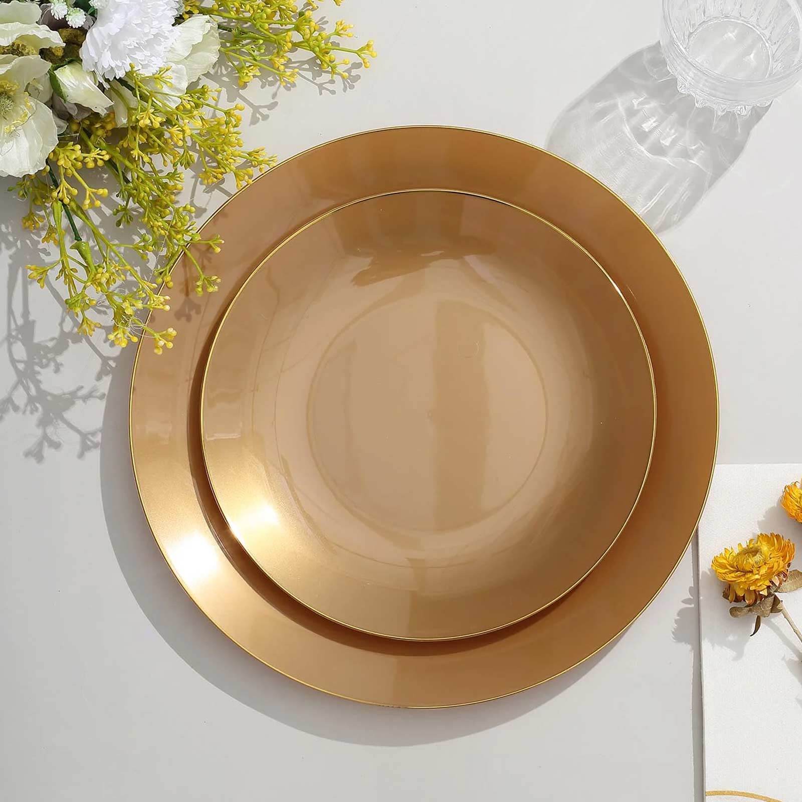 10-Pack Gold Rim 8" Disposable Plastic Dessert Plates - Ideal for Special Occasions