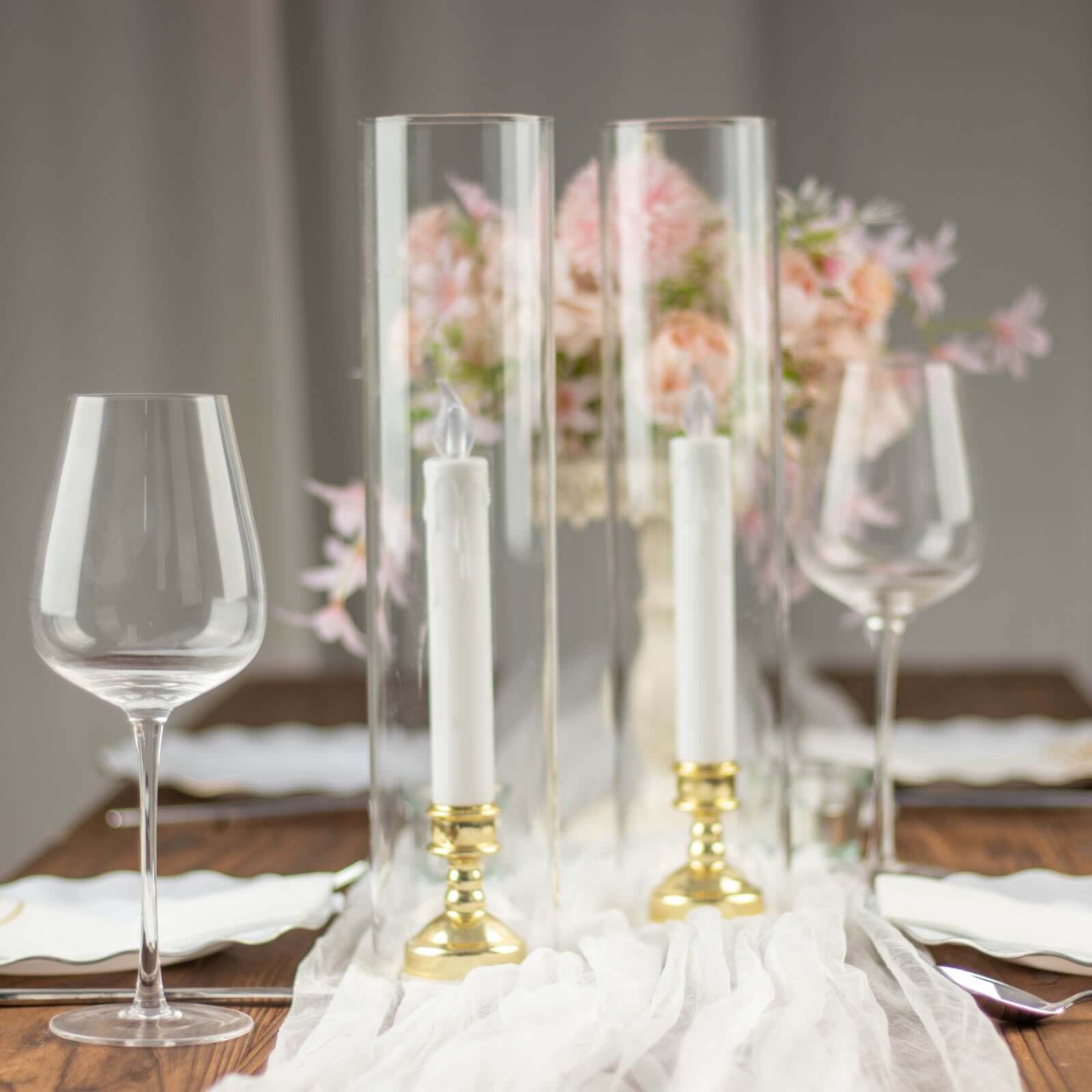 2-Pack 18-Inch Clear Glass Open-End Candelabra Shades for Stylish Table Decor