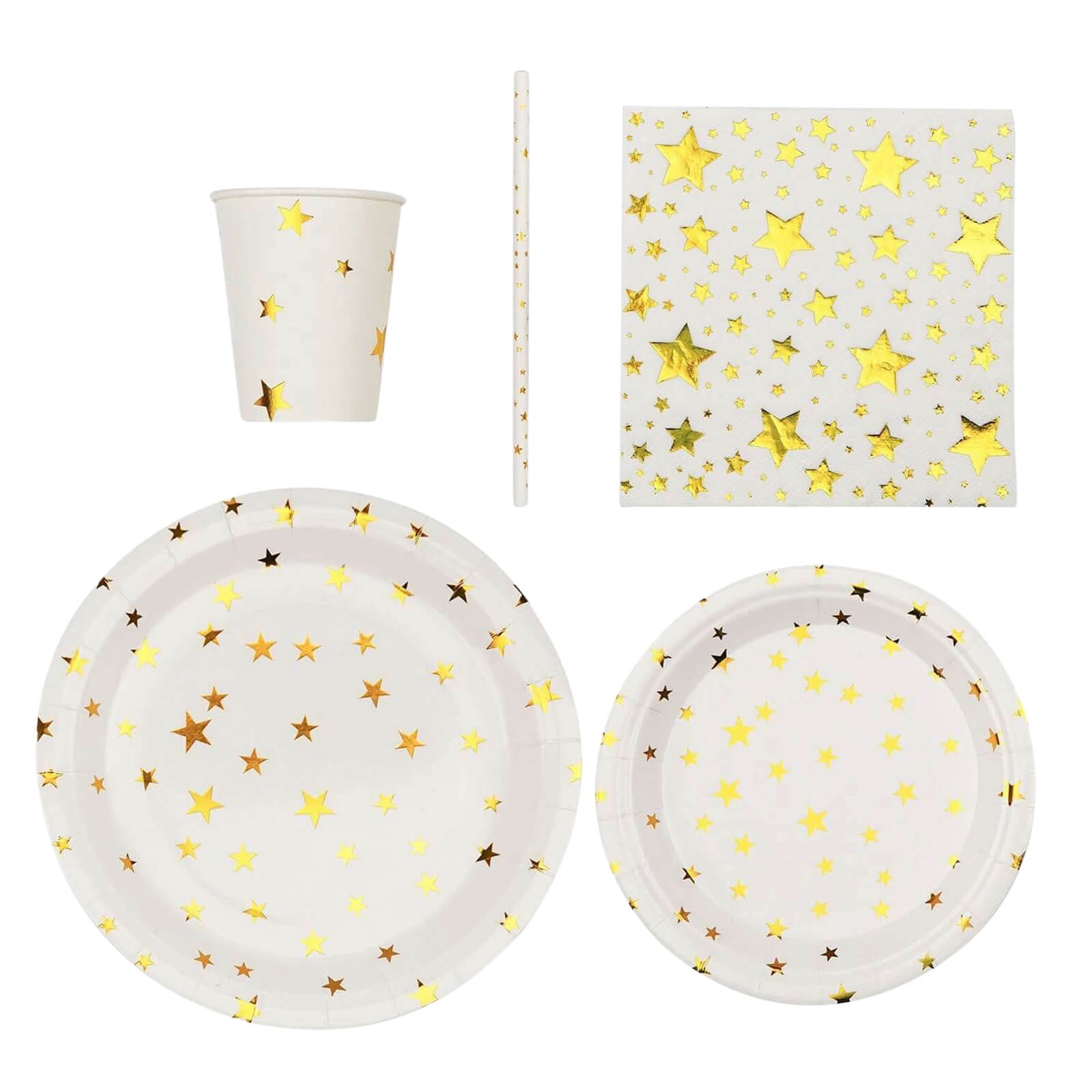 Hot Sale! 120-Piece Disposable Paper Dinnerware Set with White and Gold Star Design