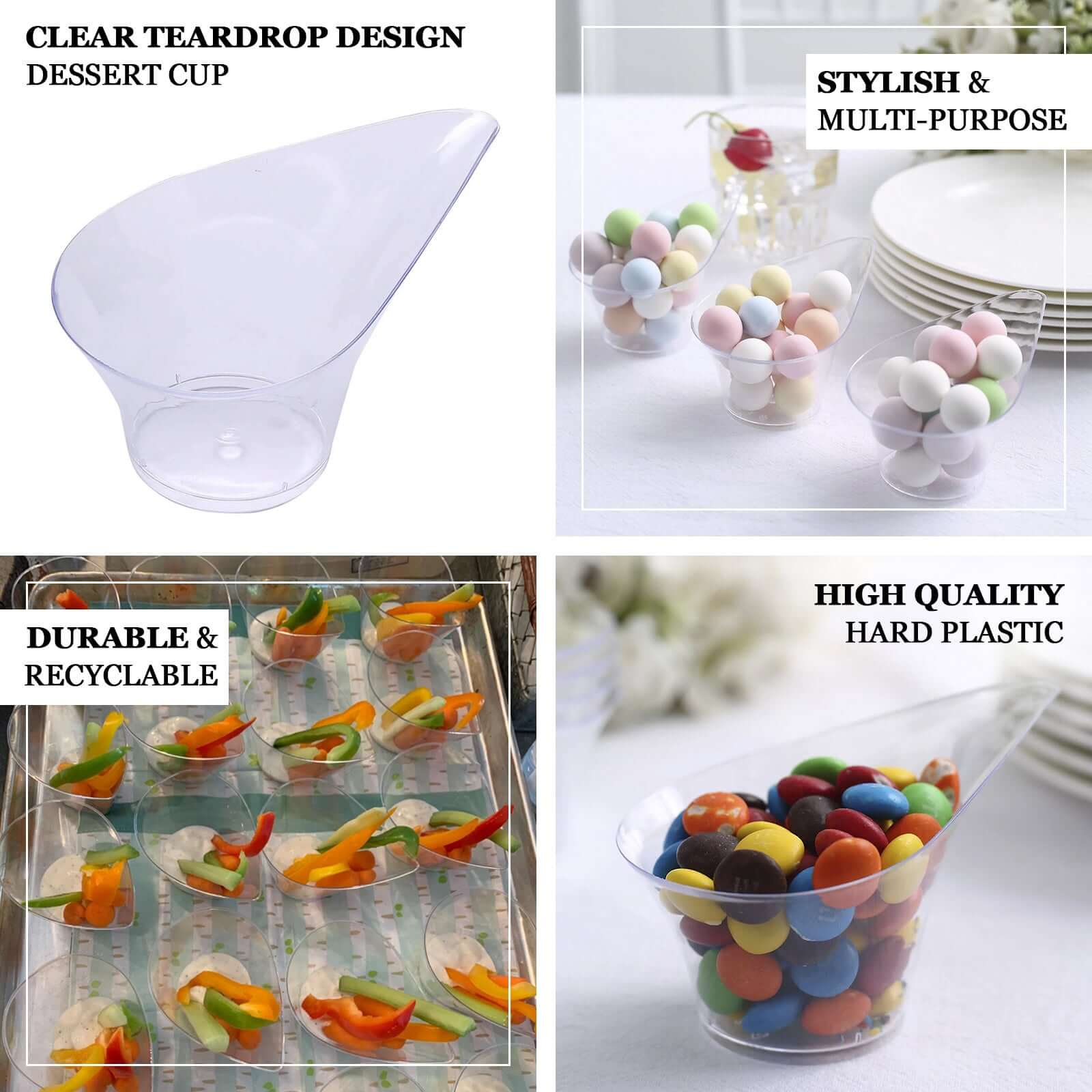 24-Pack Clear Plastic Disposable Mini Dessert Cups with Teardrop Top for Parties - 3oz