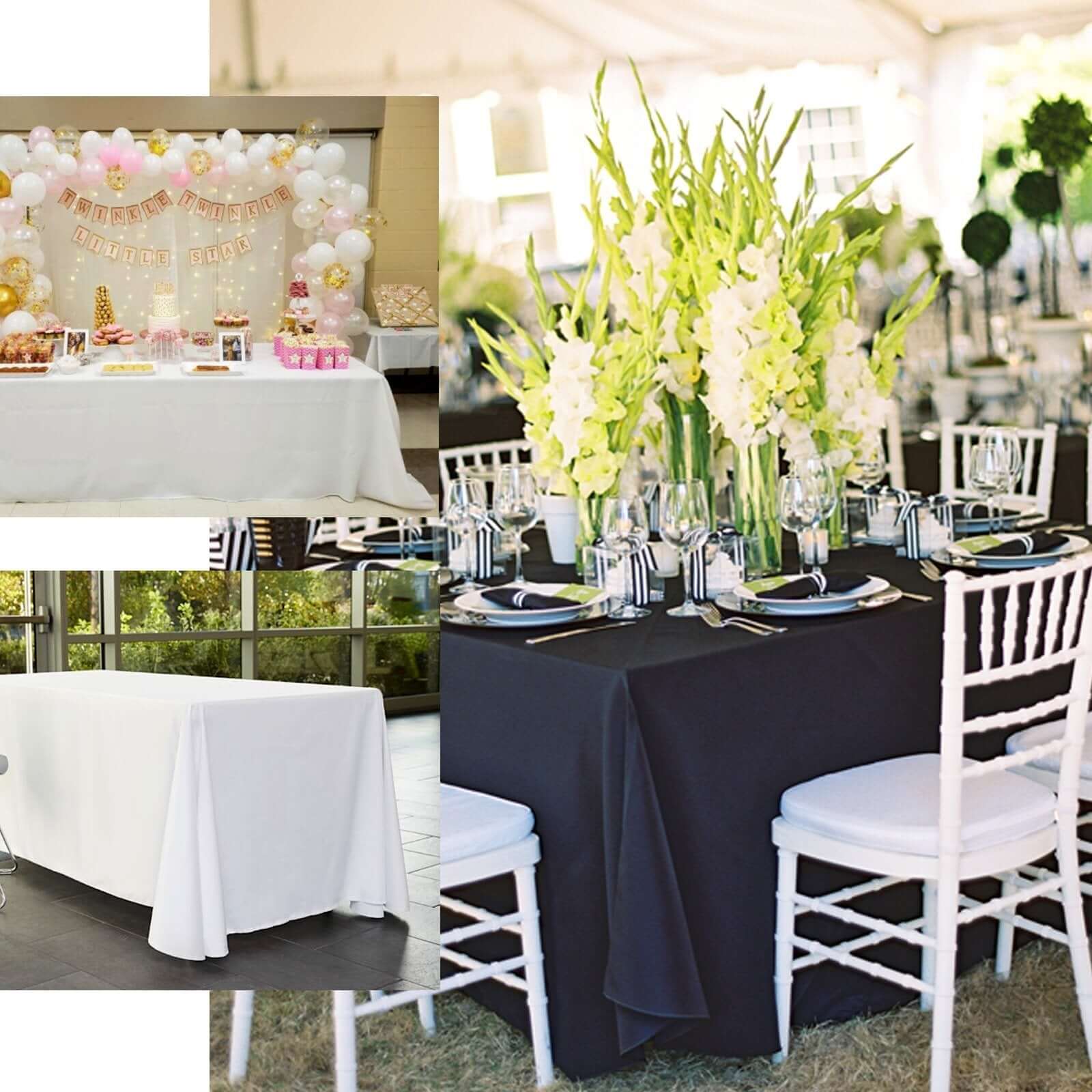 Black Seamless Polyester Rectangle Tablecloth with Rounded Corners, 90x132