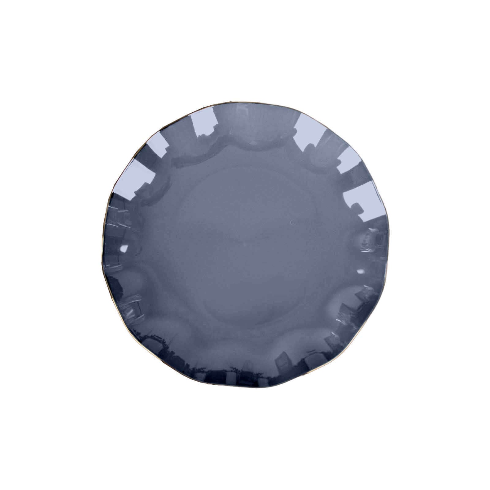 Great Deal! 10-Pack Navy Blue Plastic Round Dessert Plates with Ruffled Rim and Gold Edging