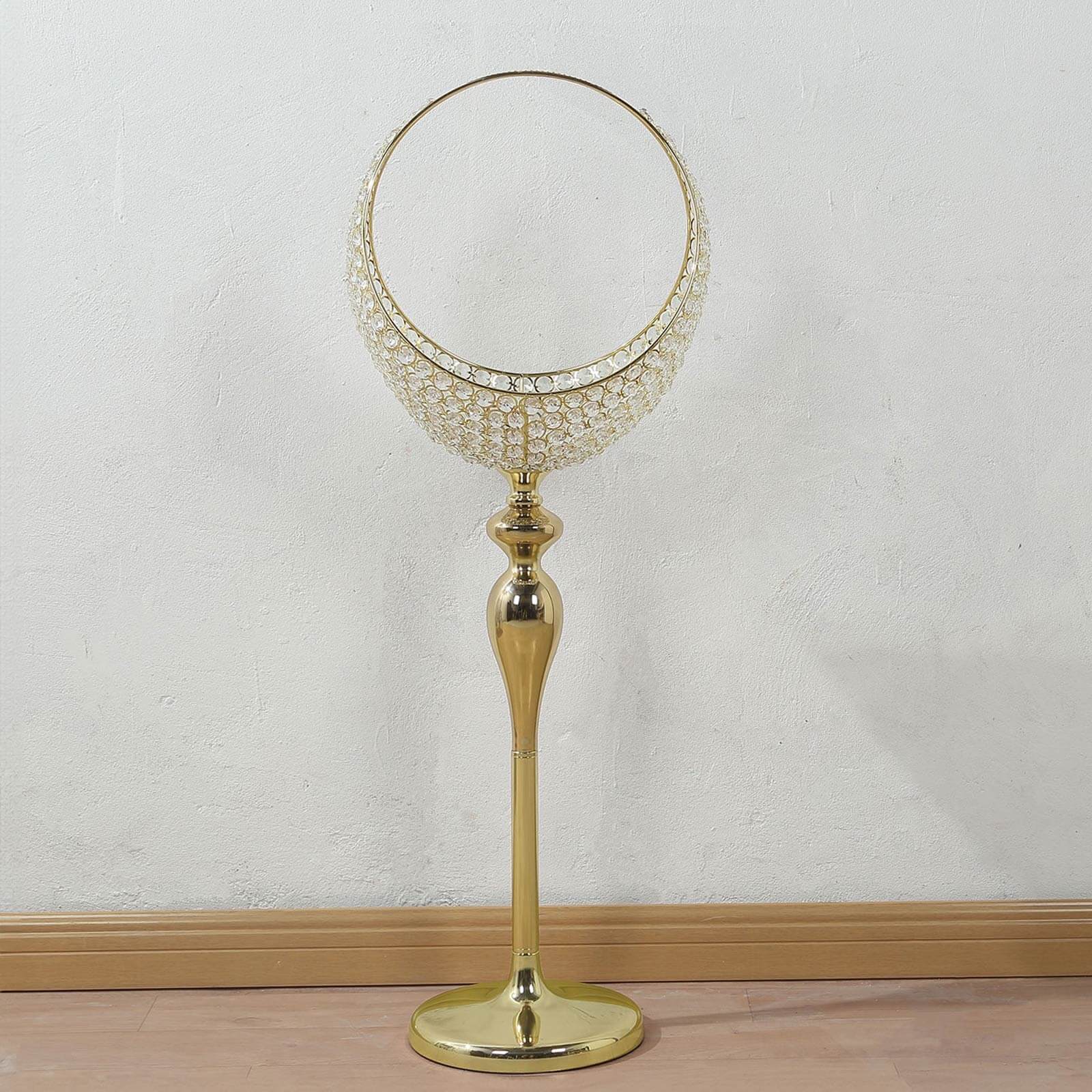 3ft Tall Gold Metal Crystal Beaded Candle Holder Stand - Ideal Wedding Flower Centerpiece