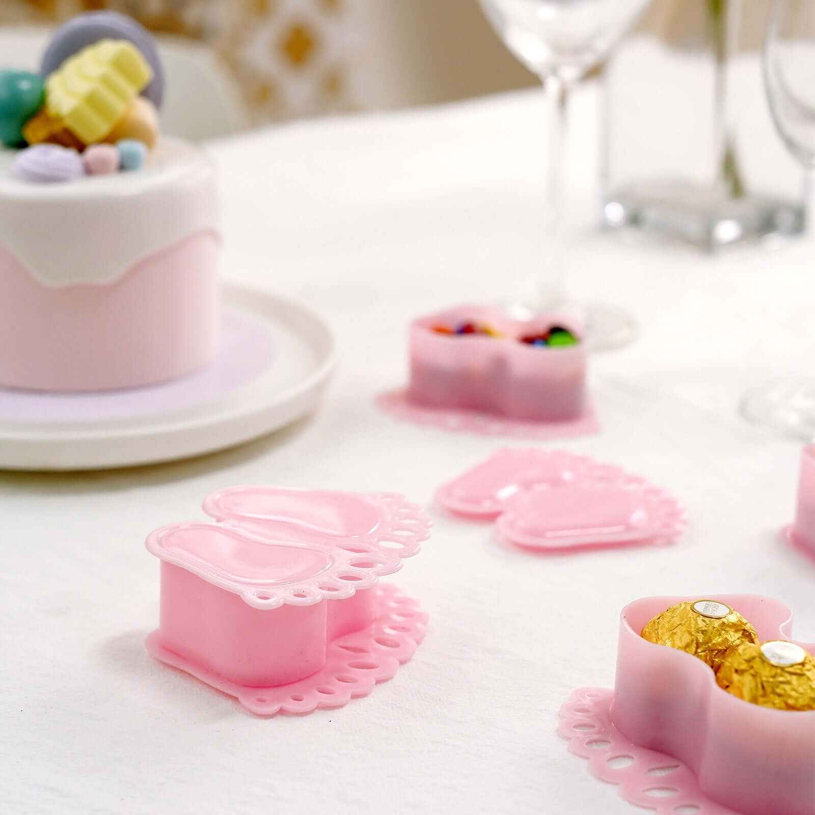 12-Pack Clear/Pink Fillable Baby Feet Style Mini Candy Containers - Ideal for Baby Shower Favors