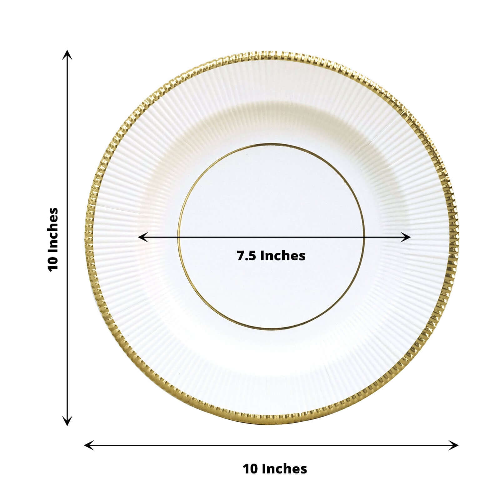 25-Pack Disposable 10-Inch White Sunray Dinner Plates with Gold Rim, 350GSM Heavy Duty
