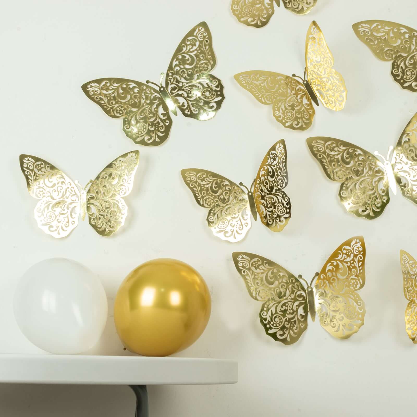 10-Pack Large Metallic Gold Foil 3D Butterfly Wall Stickers for Decor