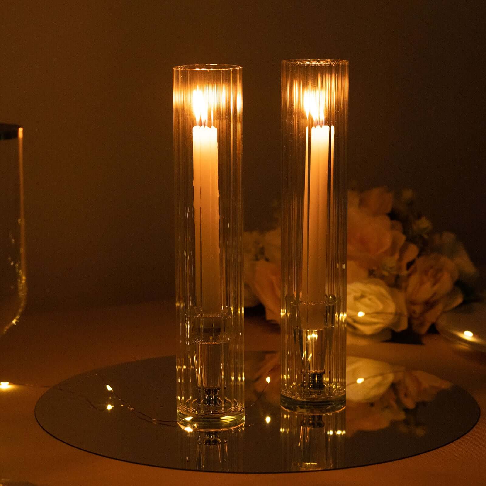 Hot Deal! 2-Pack Clear Ribbed Glass Hurricane Shades for Stylish Table Centerpiece Candelabra