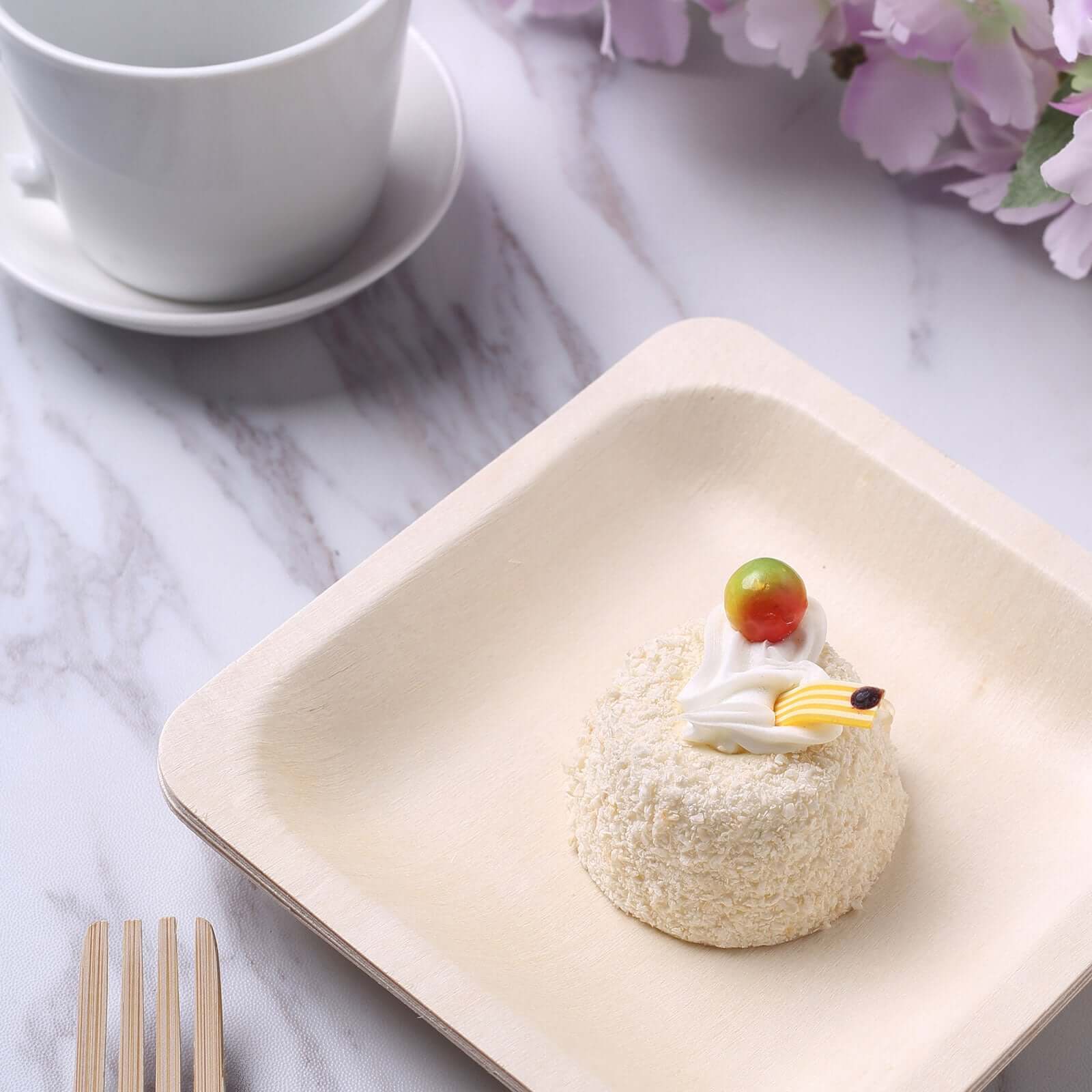25-Piece Set of 6-Inch Square Eco-Friendly Birchwood Dessert and Appetizer Plates
