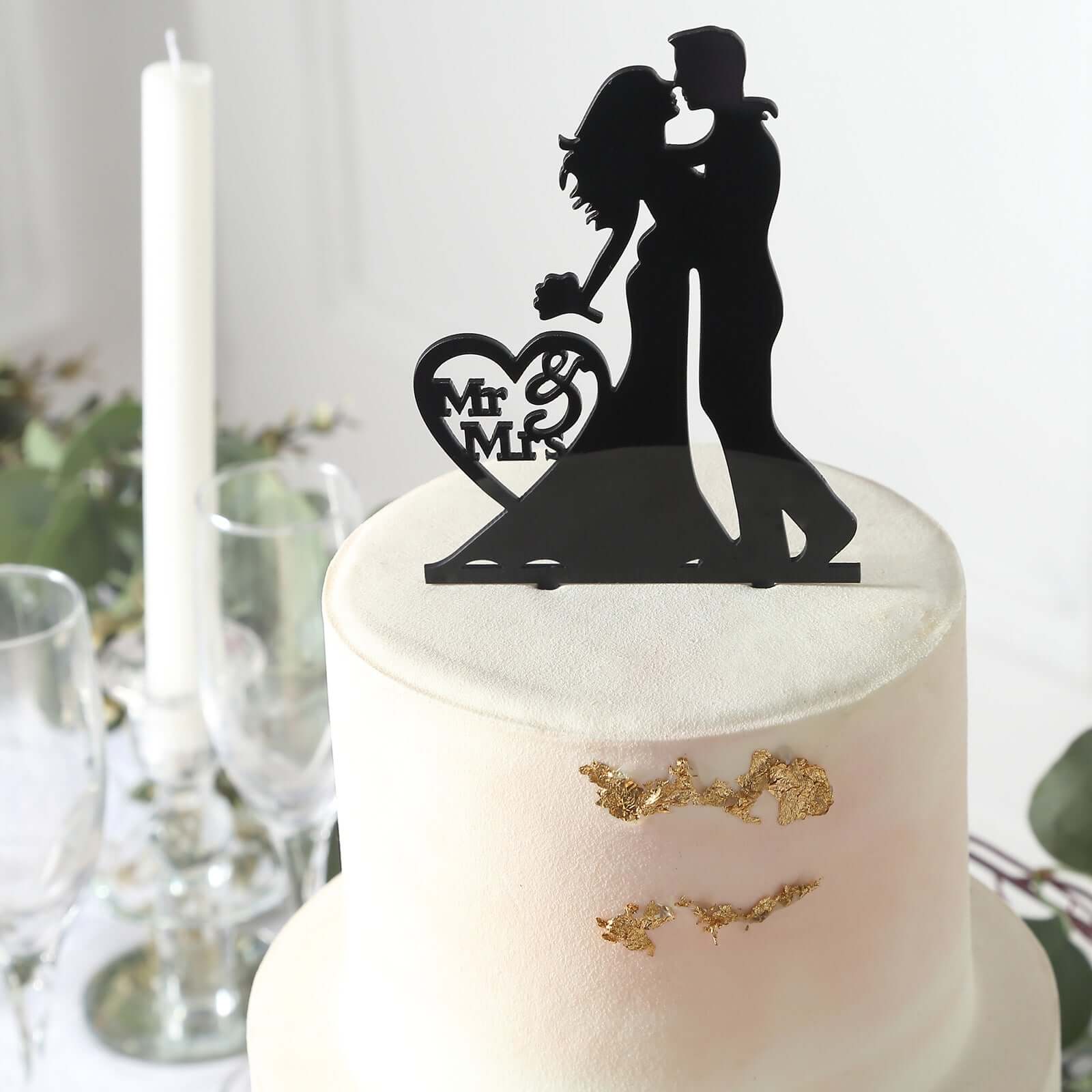 Hot Sale! Black Silhouette Mr and Mrs Acrylic Wedding Cake Toppers Set