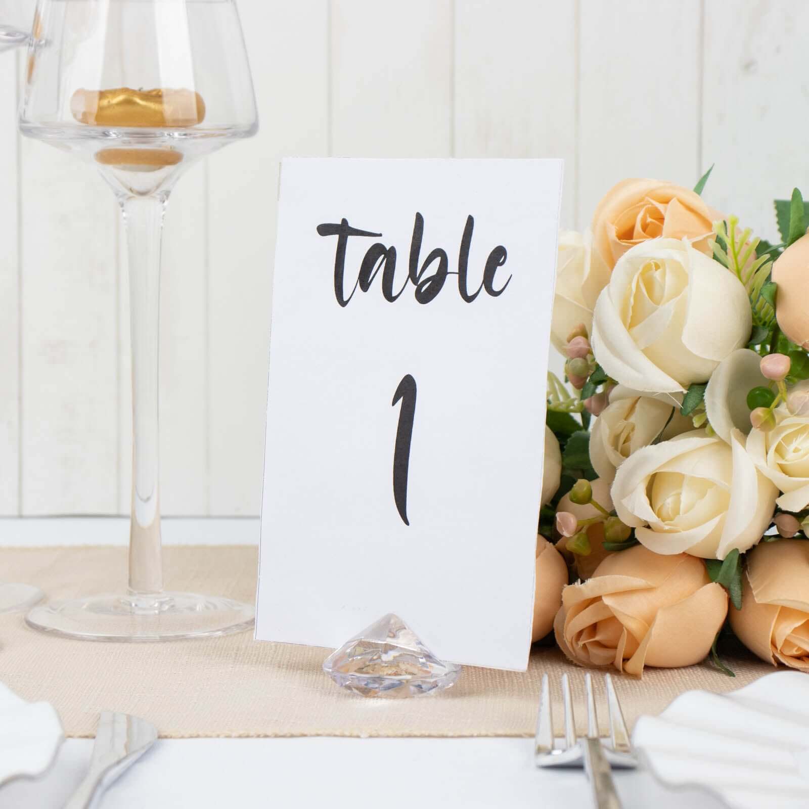 10-Pack Clear Plastic Diamond Shaped Card Holder Stands for Wedding Table Decor