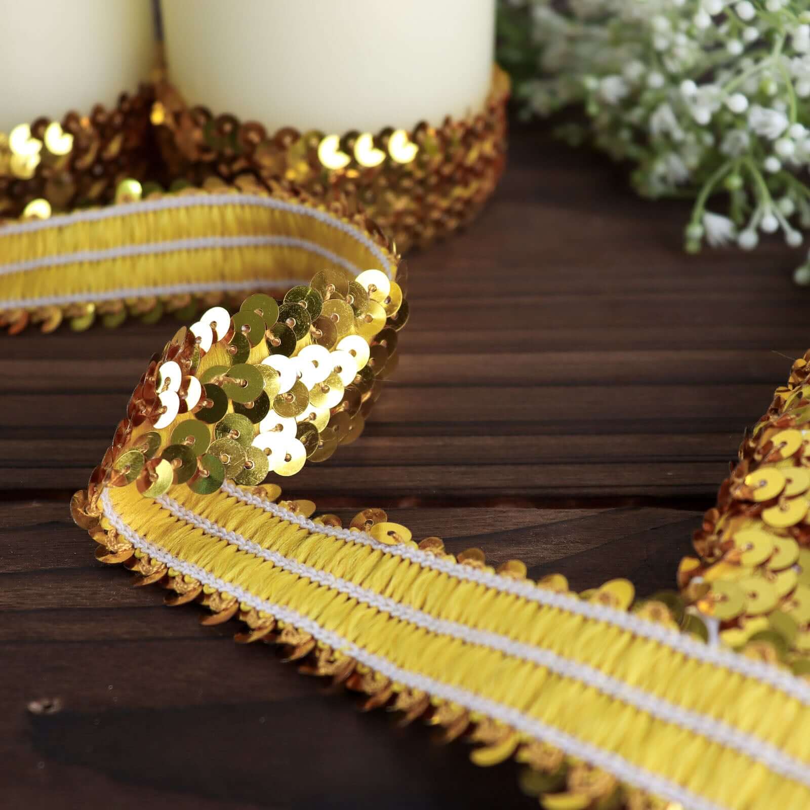 Hot Sale! 10-Yard 1-Inch Metallic Gold Sequin Stretch Fabric Ribbon for Crafting