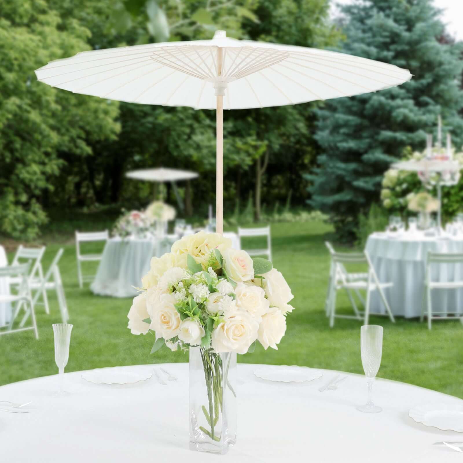 Hot Deal! 2-Pack White Paper and Bamboo Parasol Umbrellas Ideal for Bridal Shower Photos and Table Decor