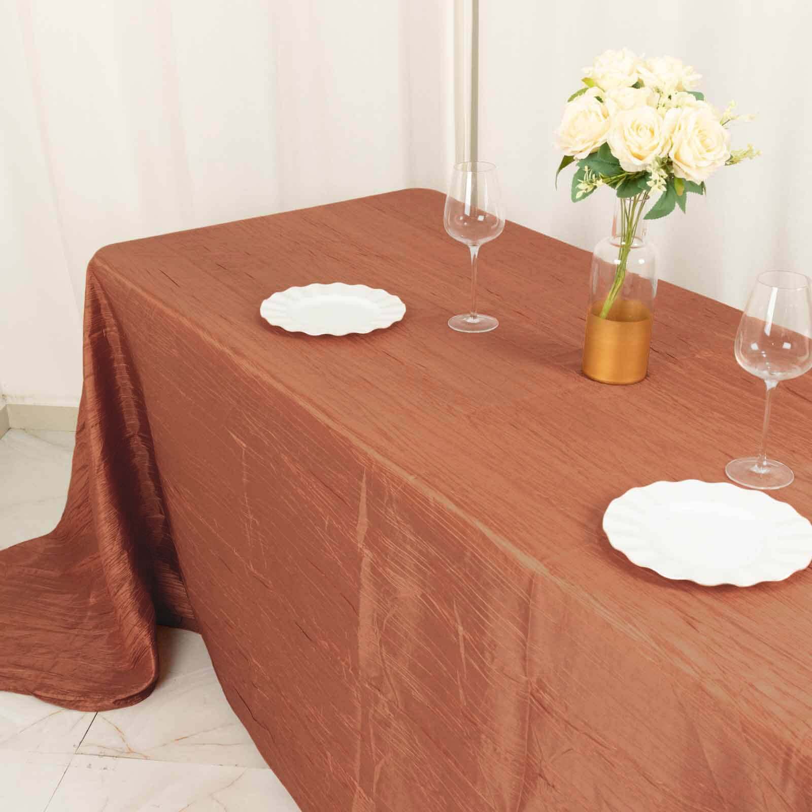 Seamless Accordion Crinkle Taffeta Tablecloth - Terracotta (Rust), 90x132