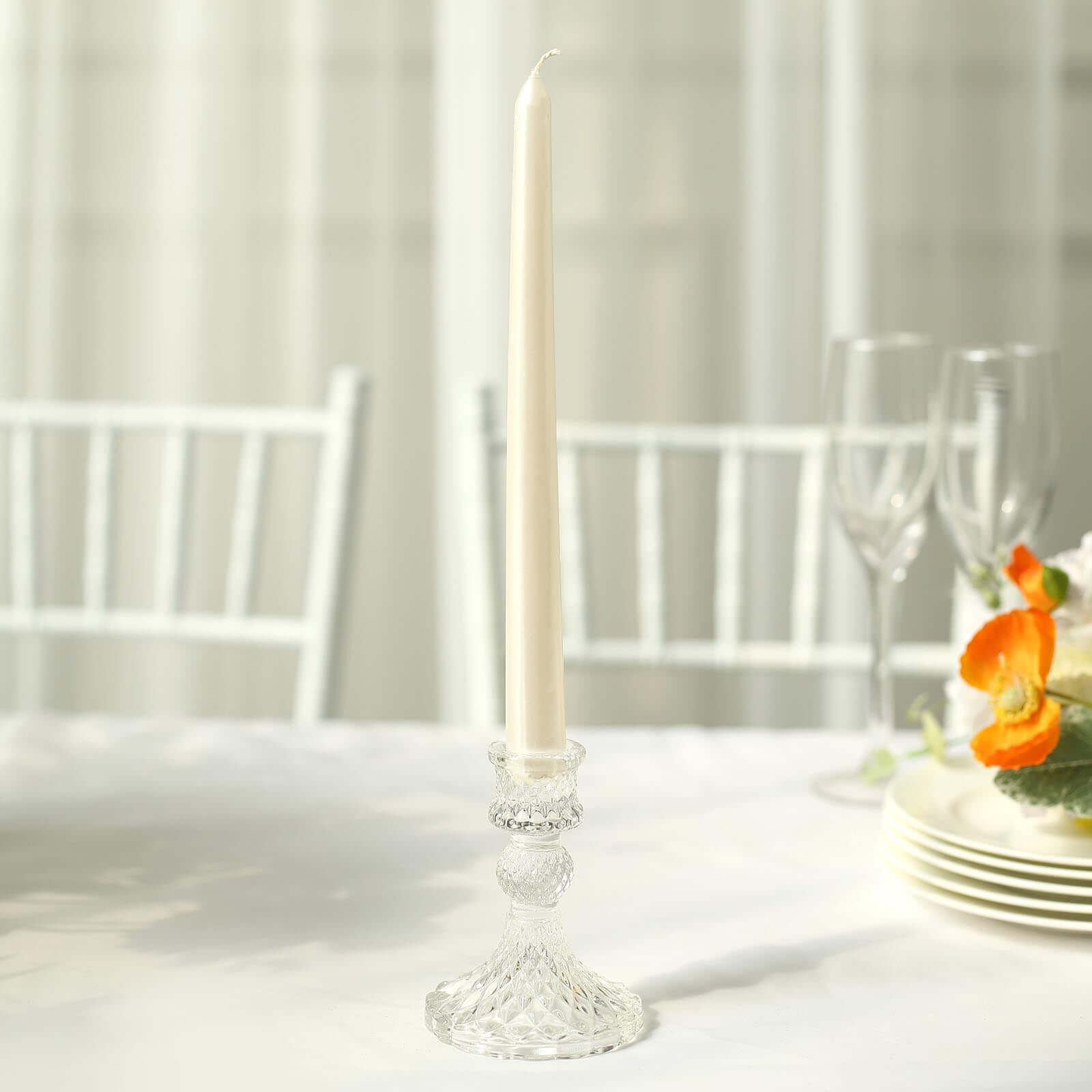 6-Piece Clear Glass Taper & Pillar Candle Holders with Diamond Pattern