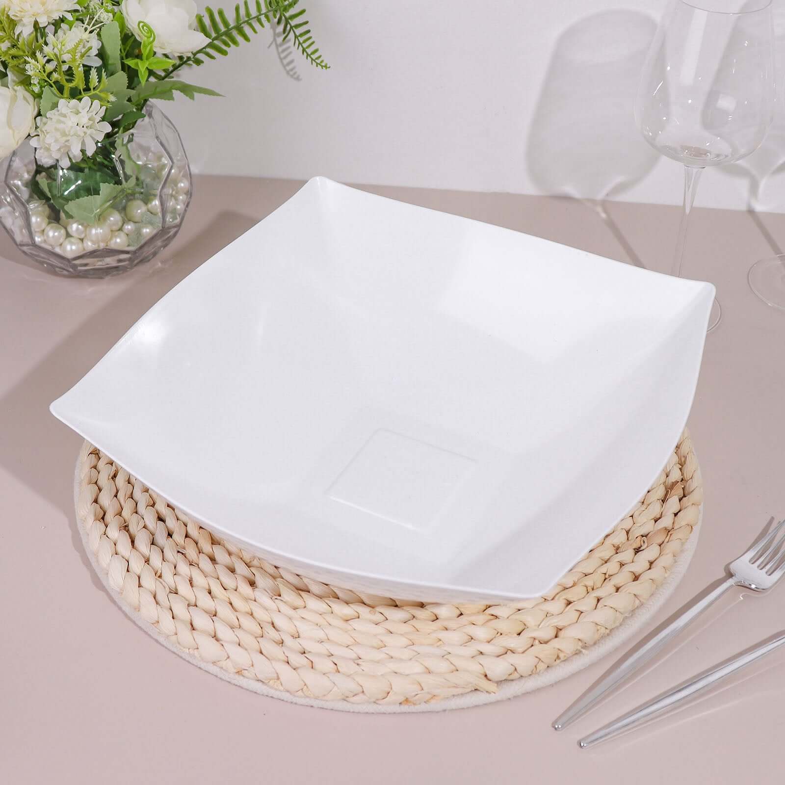 Hot Deal! 4-Pack Large Square White Plastic Salad Bowls - Durable Disposable Party Serving Dishes, 128oz Each