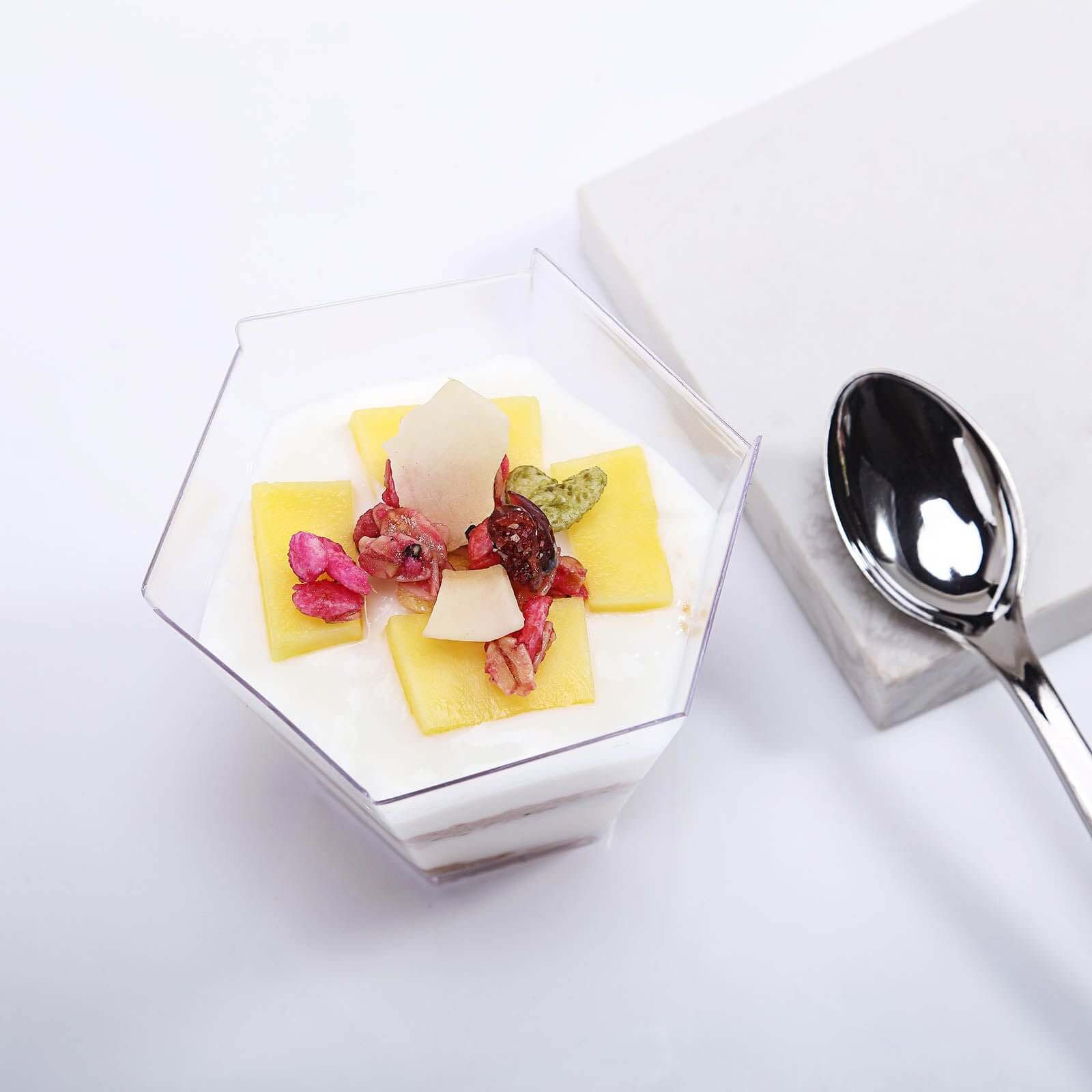 12-Piece Set of Lightweight, Disposable 3oz Clear Wavy Hexagon Plastic Dessert Cups