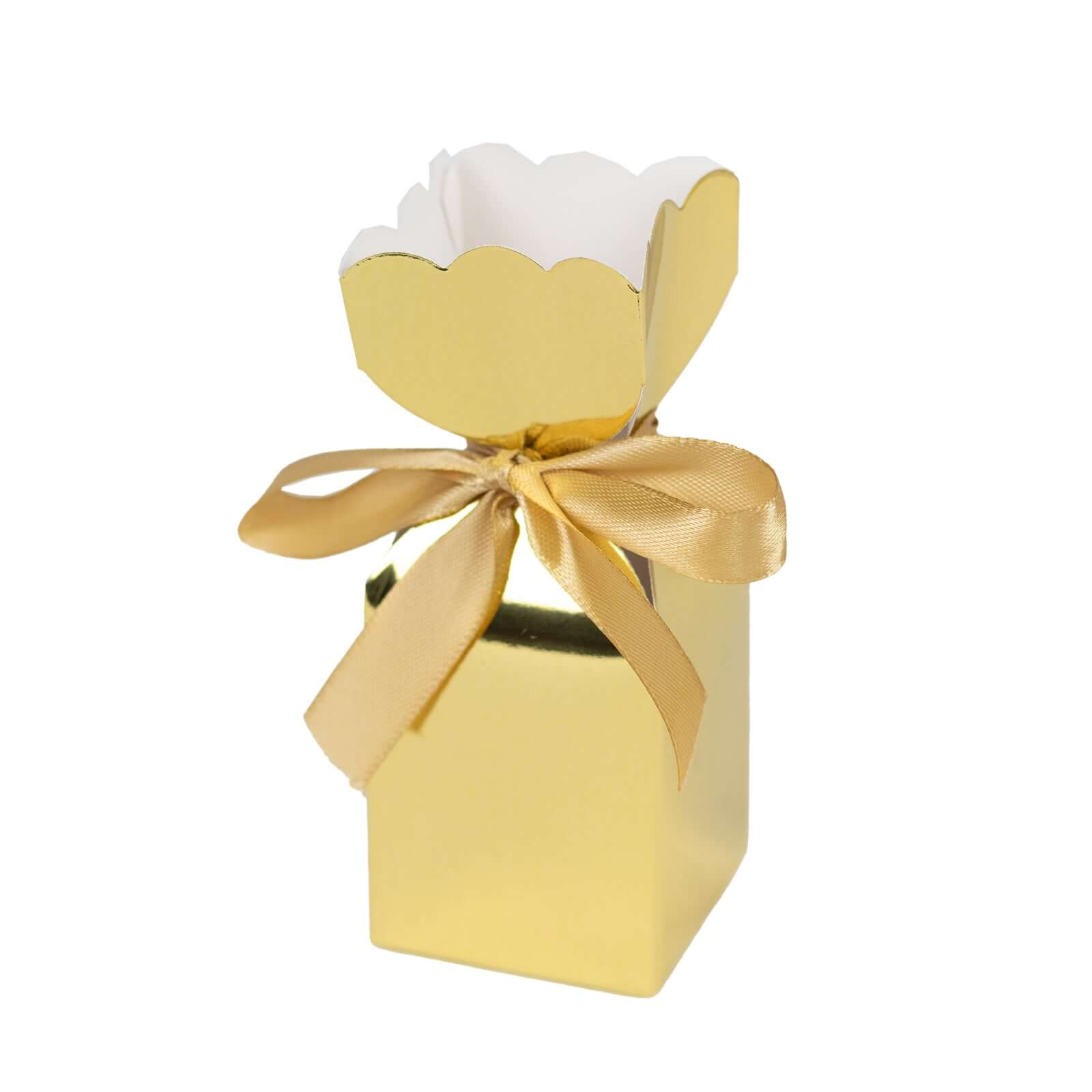 25-Pack Gold Floral Satin Ribbon Candy Gift Boxes - Ideal for Parties