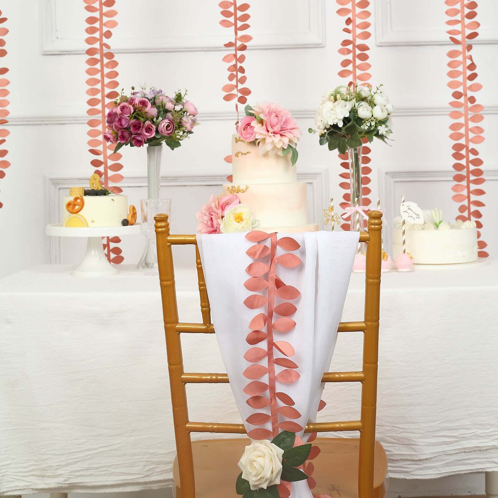 50ft Sophisticated Taffeta Ribbon Sash with 4 - Leaf Petal Design in Terracotta (Rust) - Ideal for Decor