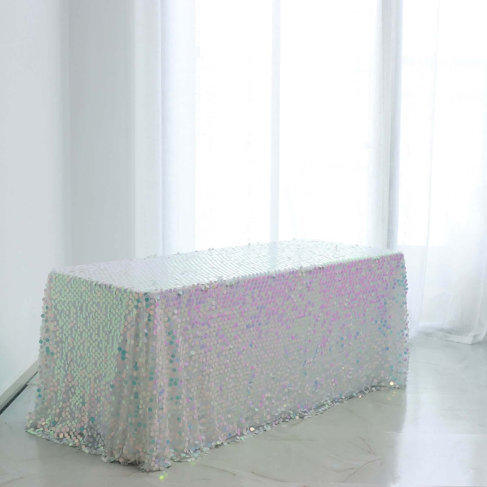 Iridescent Blue Sequin Rectangle Tablecloth - 90x132 Inches, Seamless, Perfect for Events