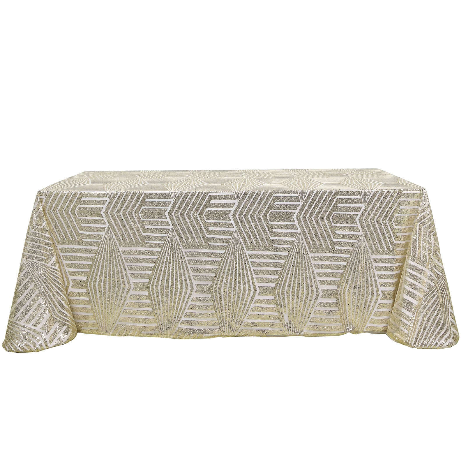 Exclusive Champagne Sequin Rectangle Tablecloth with Diamond Design