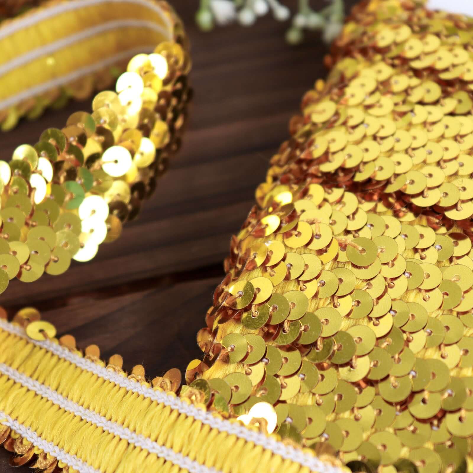 Hot Sale! 10-Yard 1-Inch Metallic Gold Sequin Stretch Fabric Ribbon for Crafting