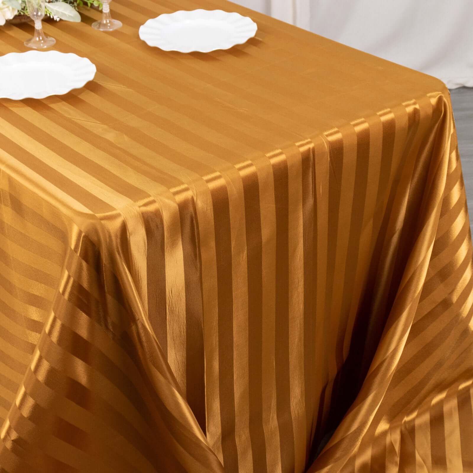Exclusive Gold Satin Striped 90x132 Rectangular Seamless Tablecloth