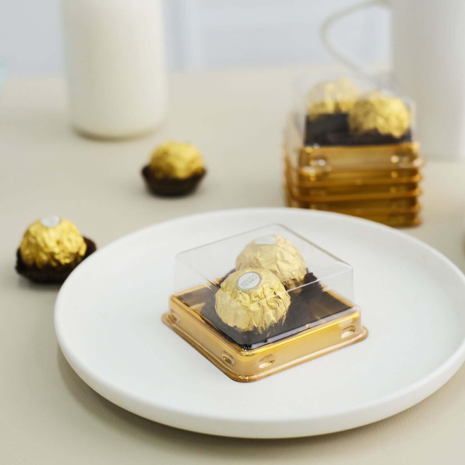 Hot Deal! 50-Pack Plastic Square Party Favor Containers in Gold and Clear for Cupcakes and Desserts