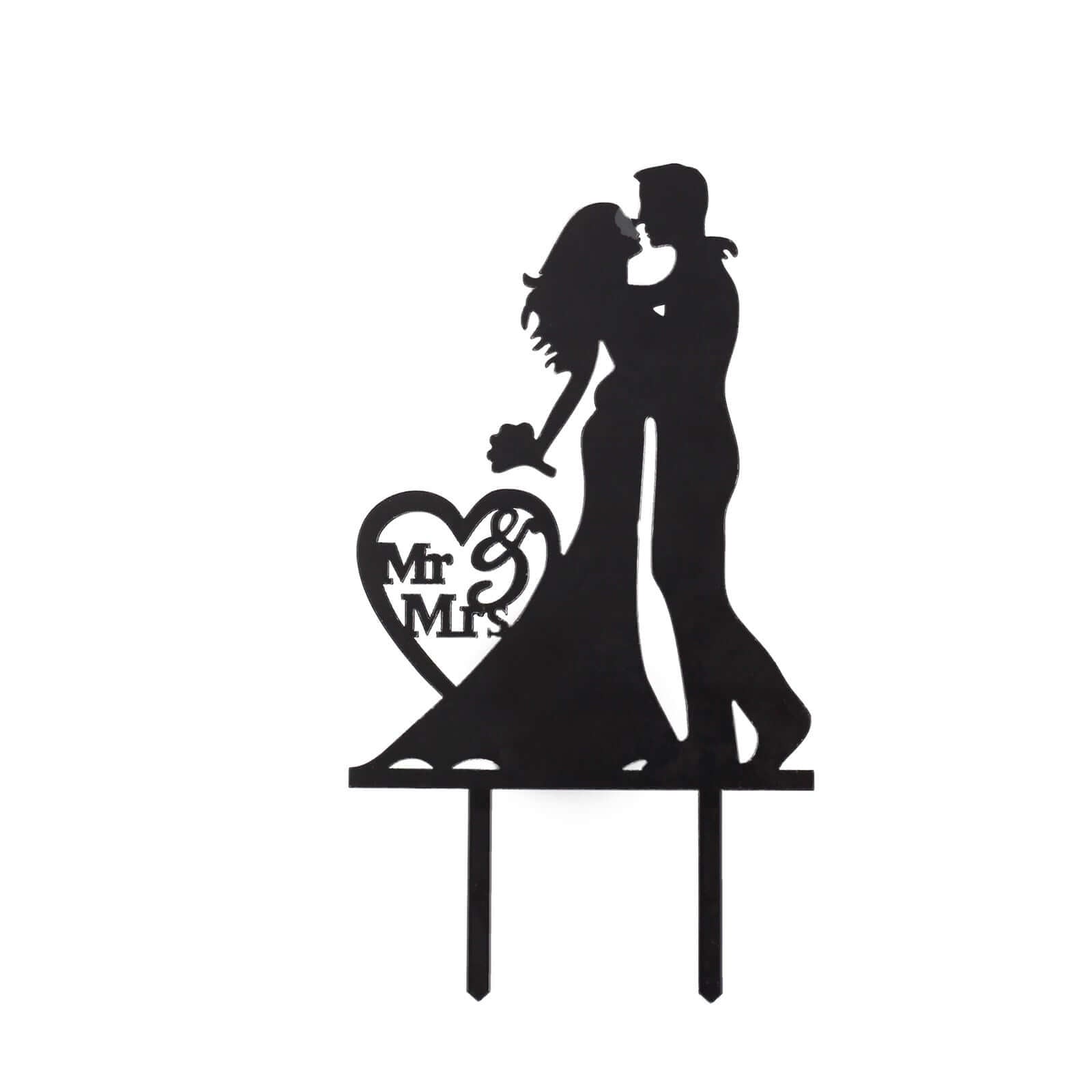 Hot Sale! Black Silhouette Mr and Mrs Acrylic Wedding Cake Toppers Set