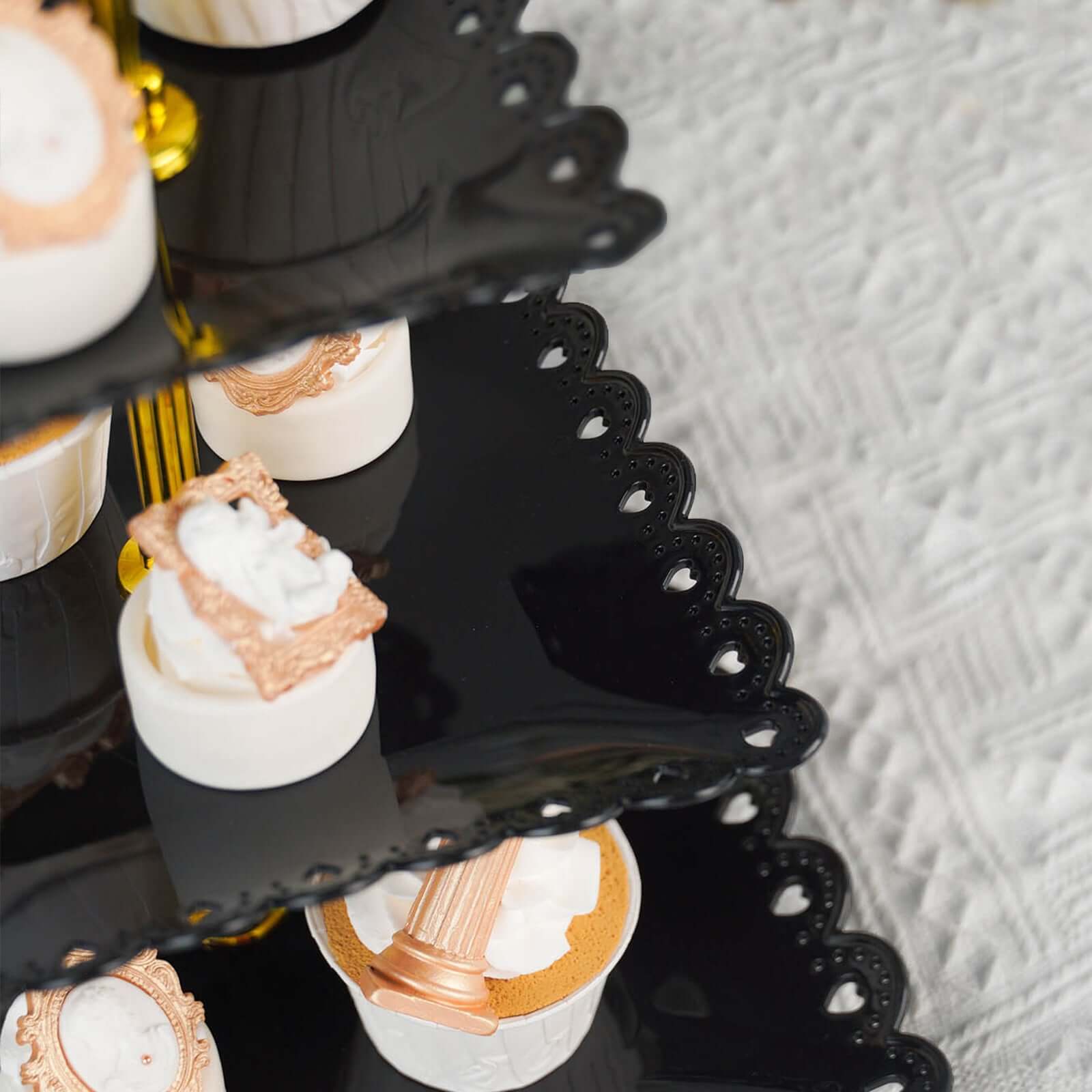 Black 3-Tier Plastic Square Cupcake Stand Tower - Ideal for Tea Parties, Weddings & Special Occasions