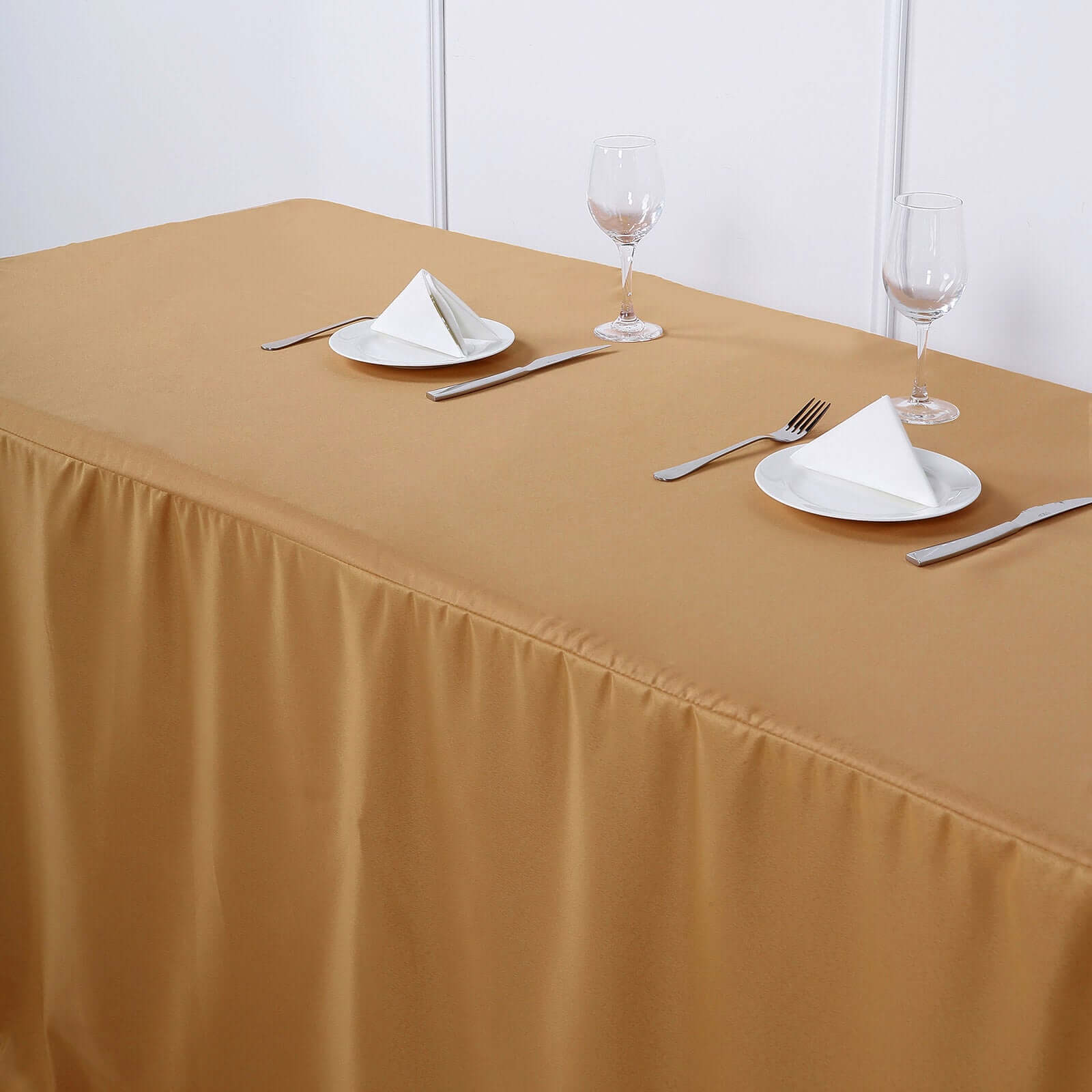 Gold Fitted Polyester 72x30 Rectangle Tablecloth - Durable for Events
