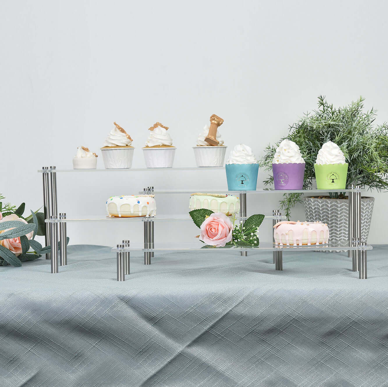 Hot Deal! Set of 4 Clear Premium Acrylic Dessert Display Stands for Cupcakes, Pastries & Appetizers