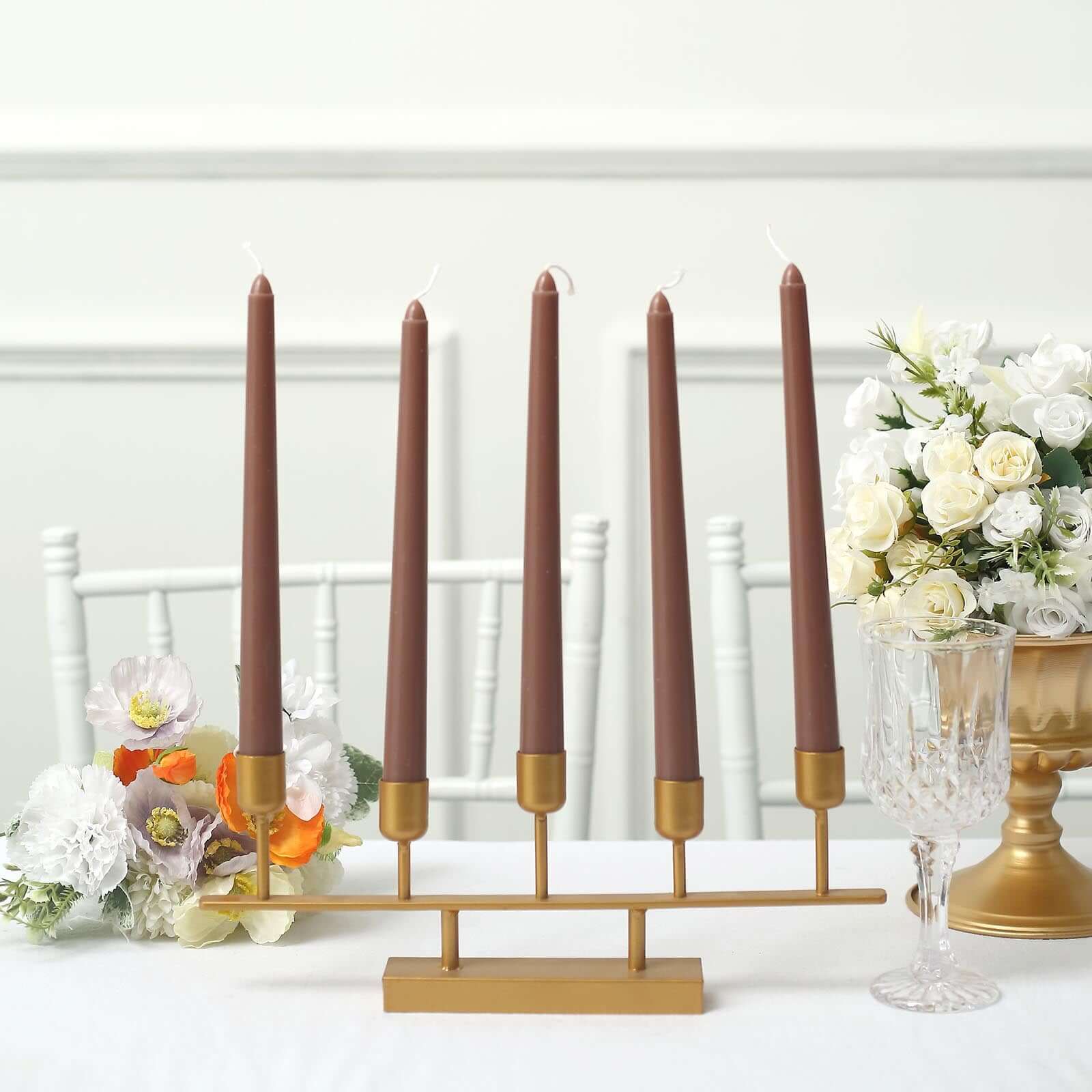 Premium Unscented Mocha Brown Taper Candles - 12-Pack for Upscale Settings, 10 Inches