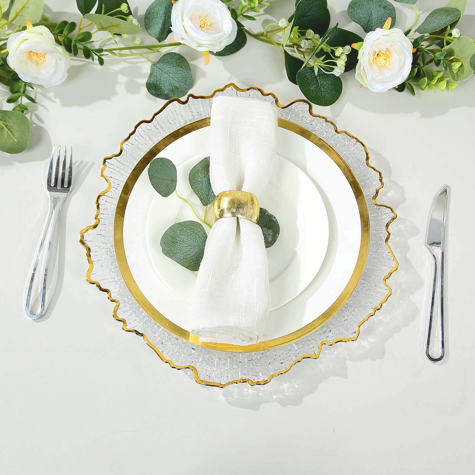 Hot Sale! 6-Pack 12-Inch Clear Plastic Round Charger Plates with Gold Reef Design for Dinner Parties
