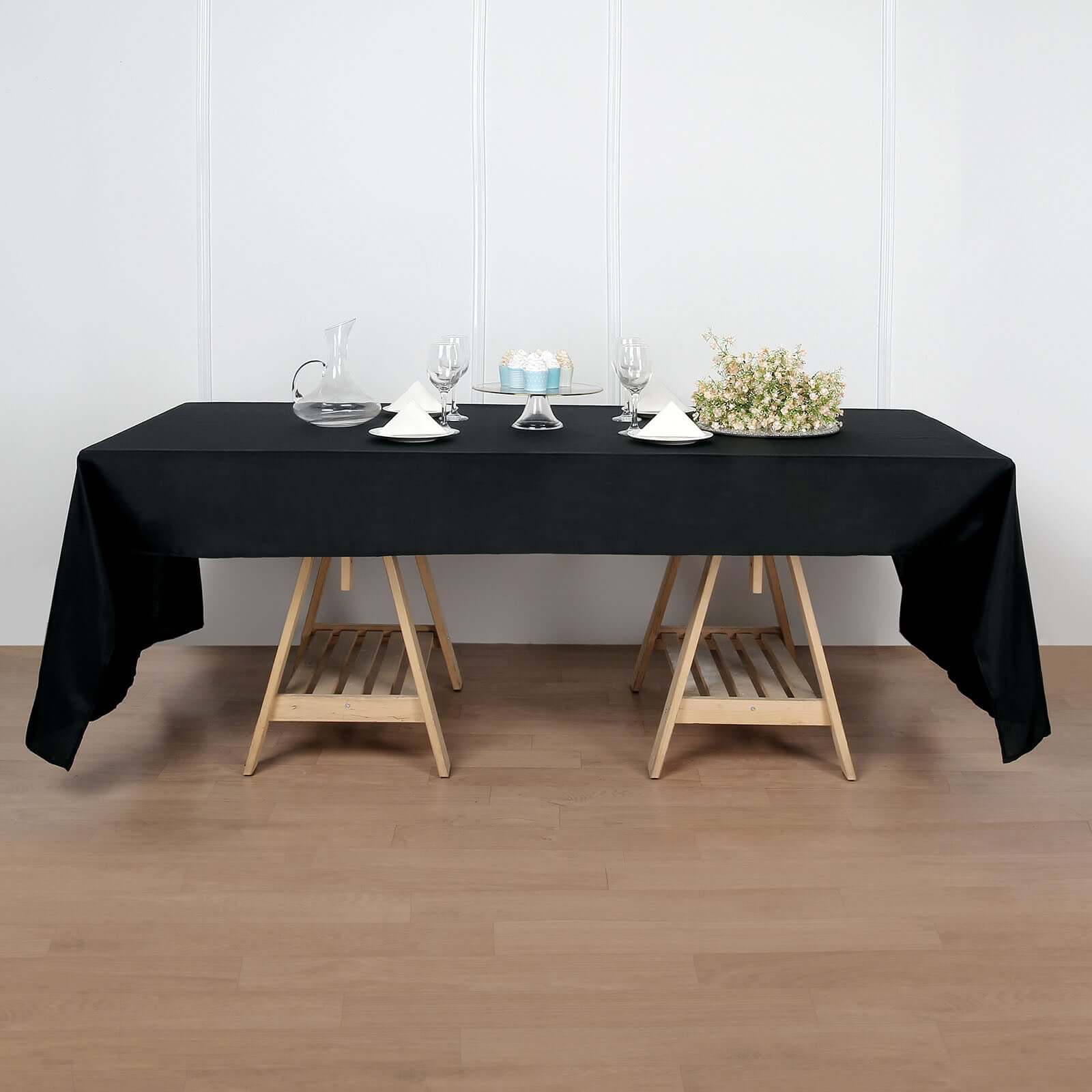 Wrinkle-Resistant Black Polyester Rectangle Tablecloth, 50x120