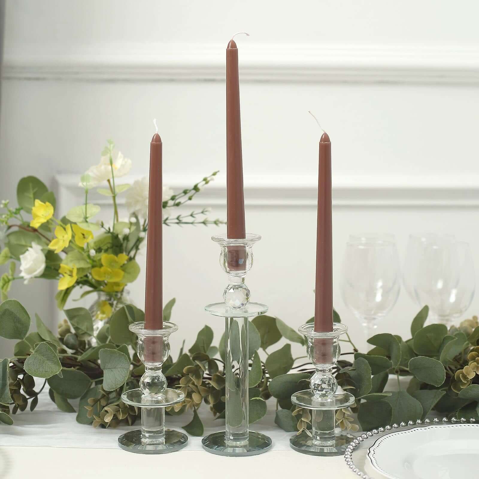 Premium Unscented Mocha Brown Taper Candles - 12-Pack for Upscale Settings, 10 Inches