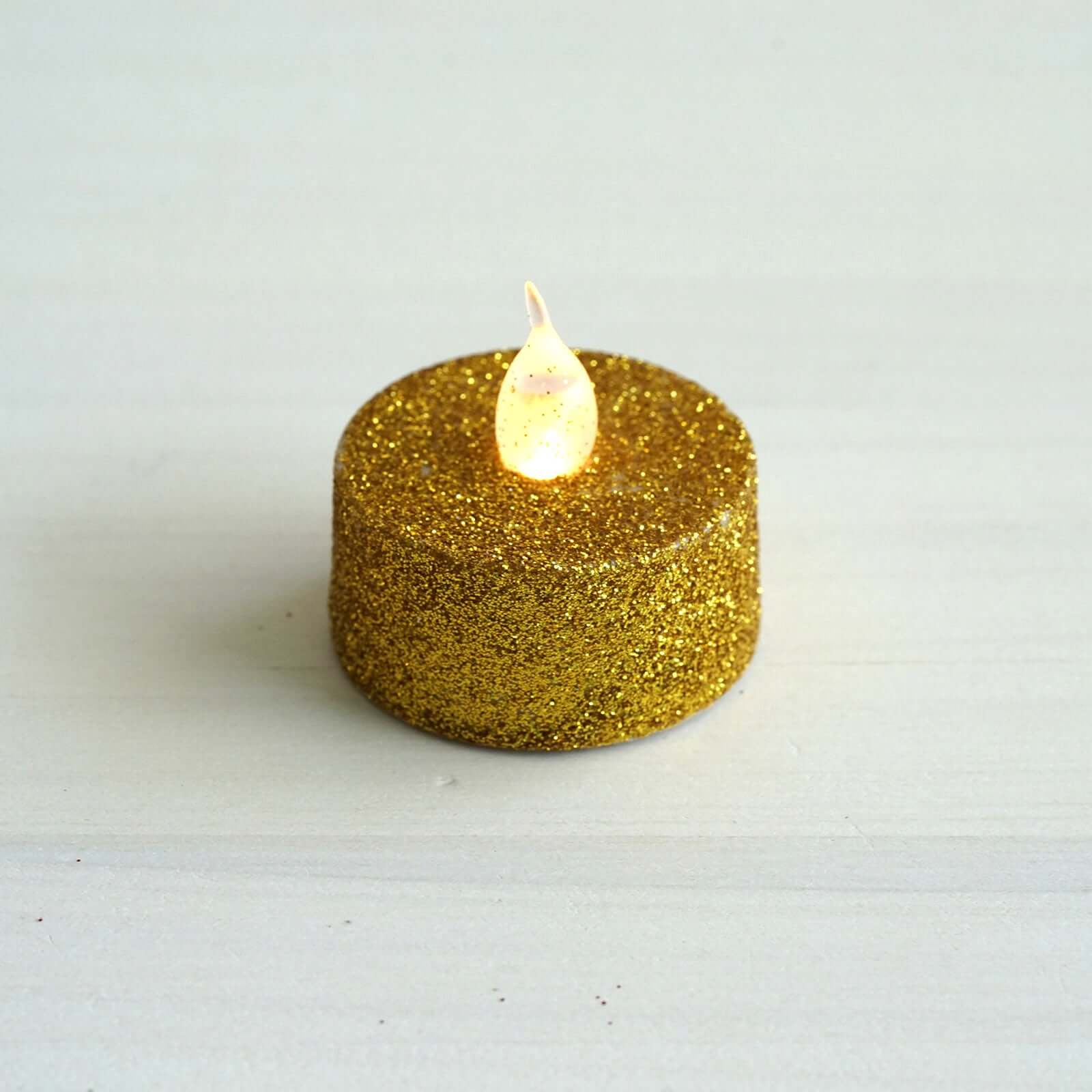 Hot Sale! 12-Pack Flameless LED Tealight Candles with Glittery Gold Design, Battery Operated