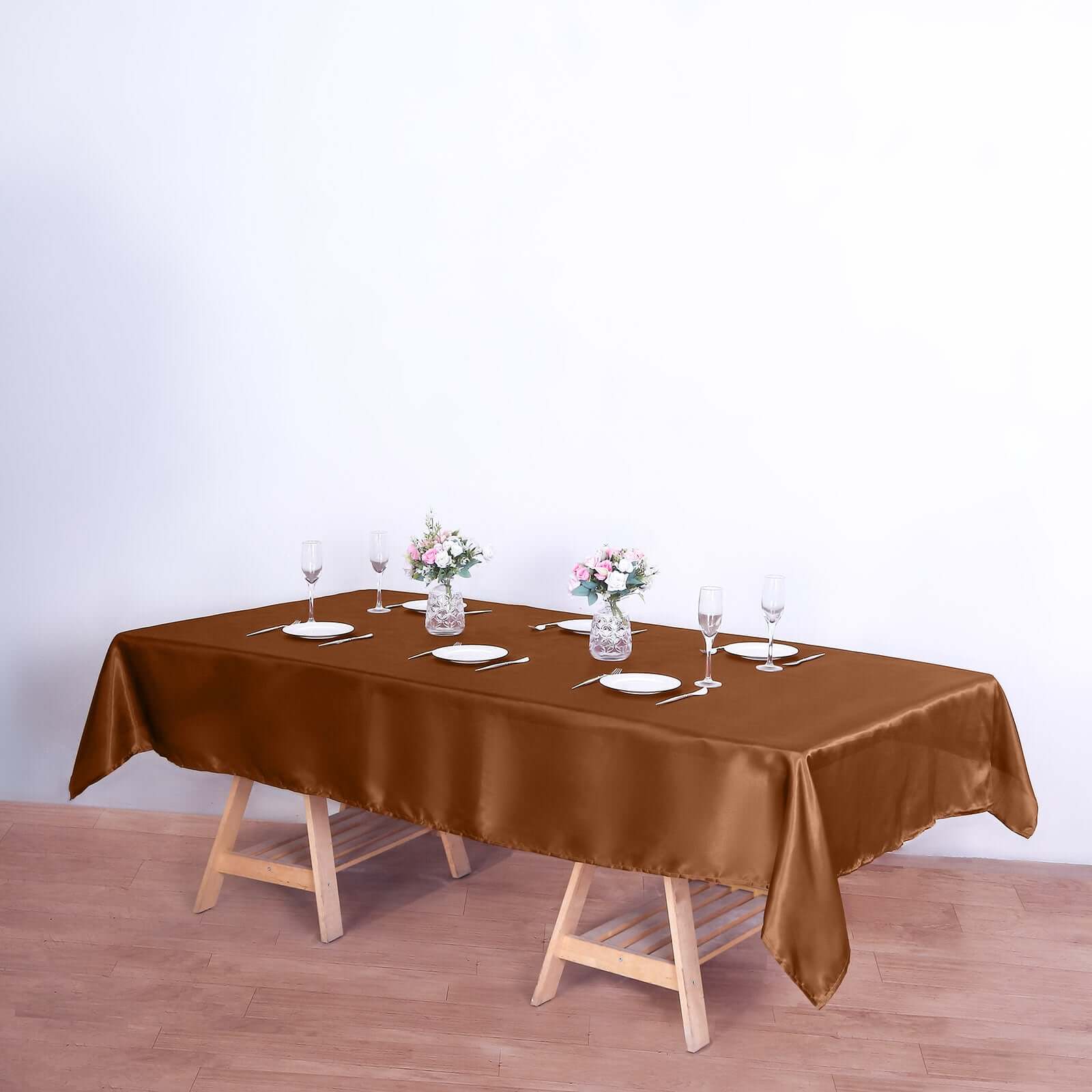 Hot Sale! Smooth and Lustrous Cinnamon Brown Satin Rectangular 60x102 Tablecloth