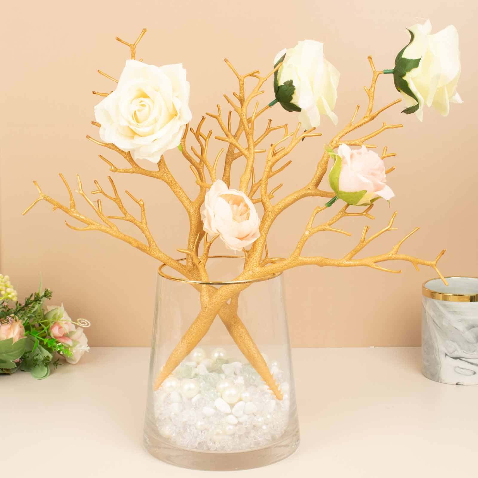 10-Piece Set of Metallic Gold Artificial Manzanita Tree Branches - Ideal for Vase Filler, Home & Wedding Decor