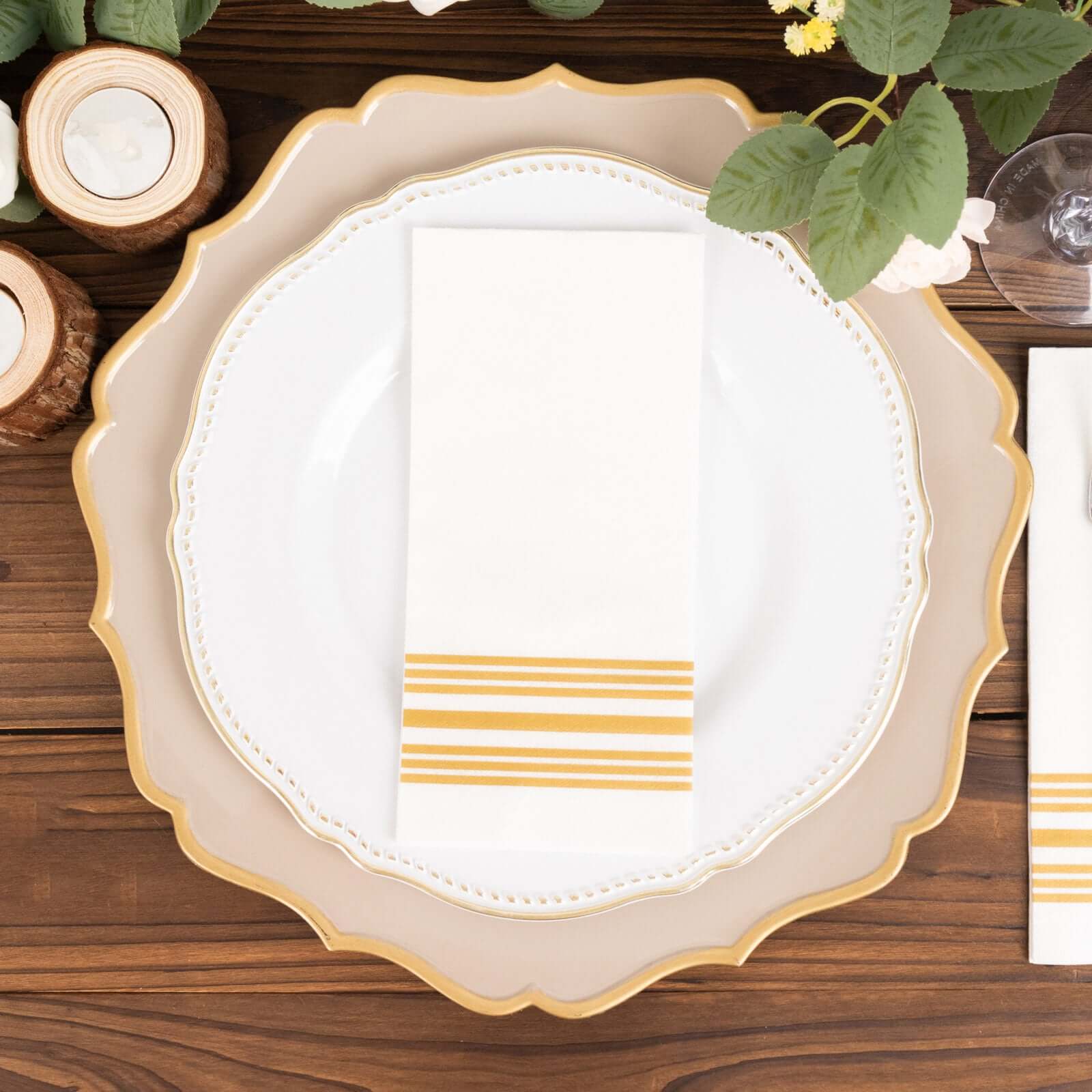 Hot Deal! 20-Pack White Linen-Like Airlaid Napkins with Gold Lines