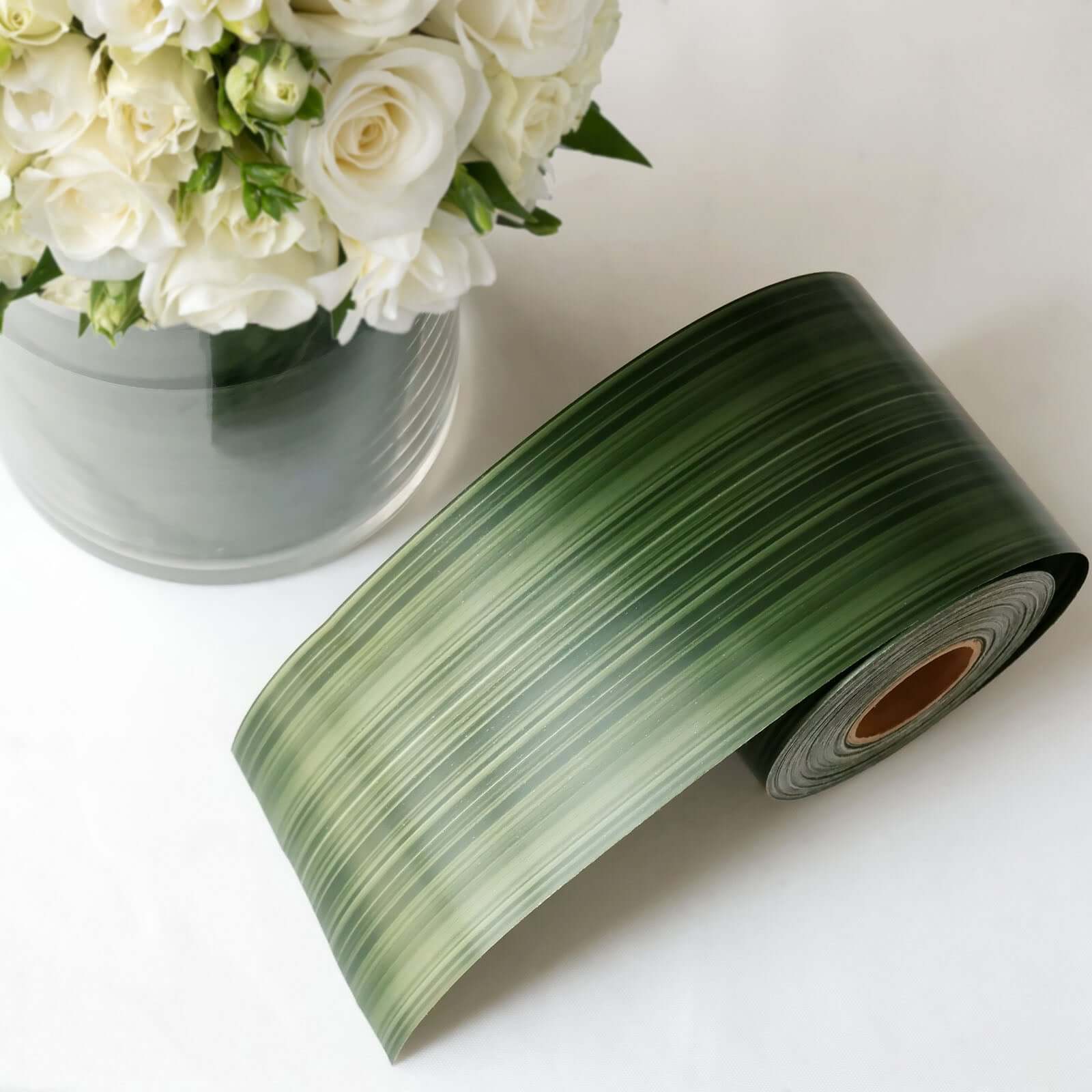50-Yard 4" Green Ti Leaf Waterproof Satin Ribbon - Ideal for DIY Bouquet Crafts