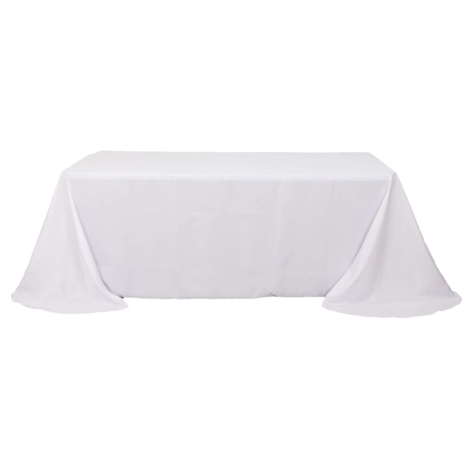 White Polyester Rectangle Tablecloth 90x132 - Ideal for Elegant Gatherings, Rounded Corners & Seamless Design