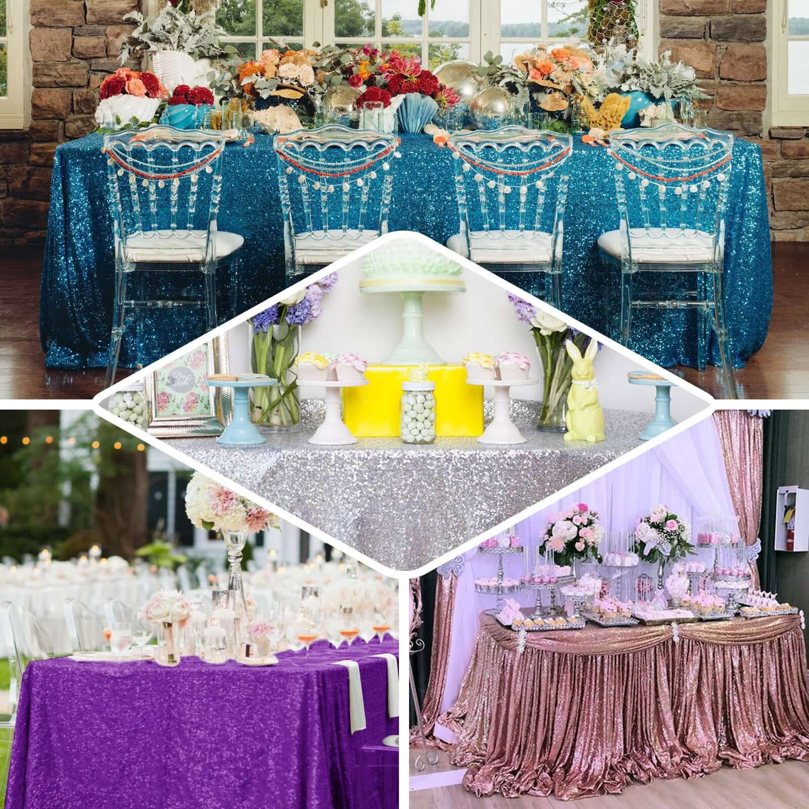 Rose Gold Seamless Twinkling Sequin Rectangle Tablecloth 90x156