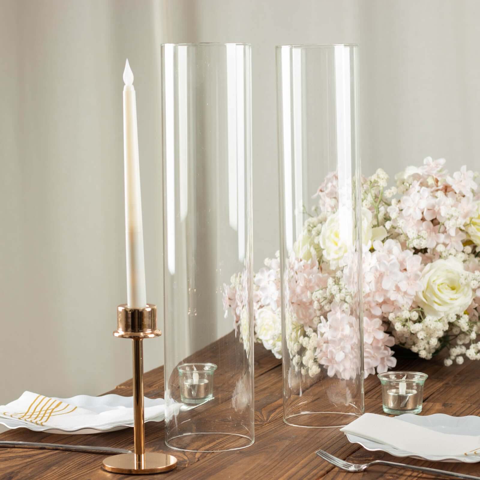 2-Pack 18-Inch Clear Glass Open-End Candelabra Shades for Stylish Table Decor