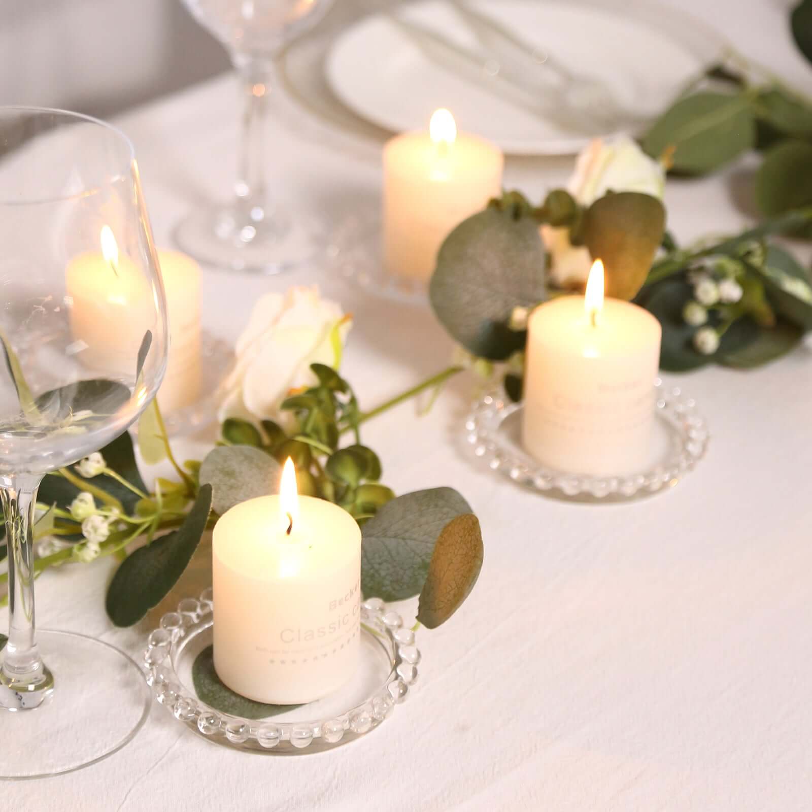 6-Pack Clear Glass Pillar Candle Holder Plates with Beaded Rims - Ideal Small Round Coasters